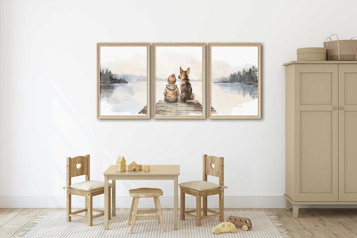 German Shepherd Nursery Print, Boy & Dog Wall Decor, GSD Art - WildfieldPrints