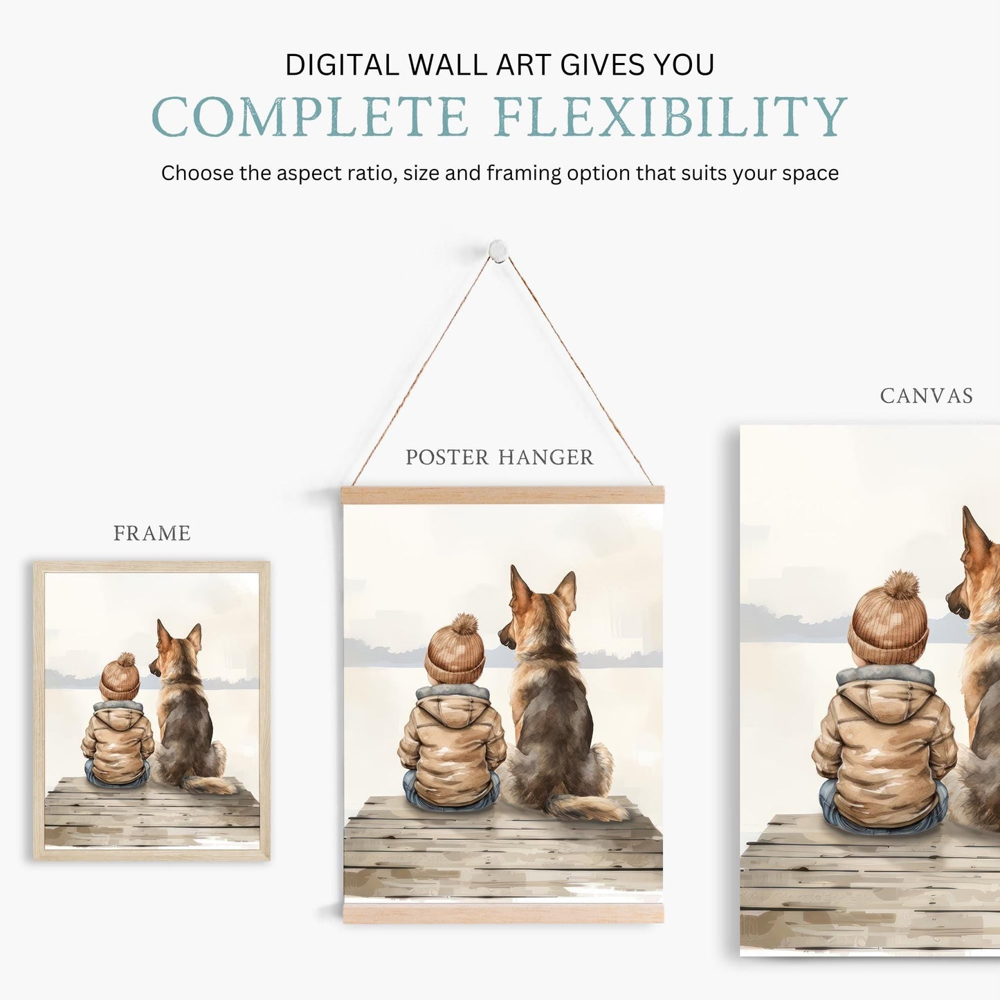 German Shepherd Nursery Print, Boy & Dog Wall Decor, GSD Art - WildfieldPrints