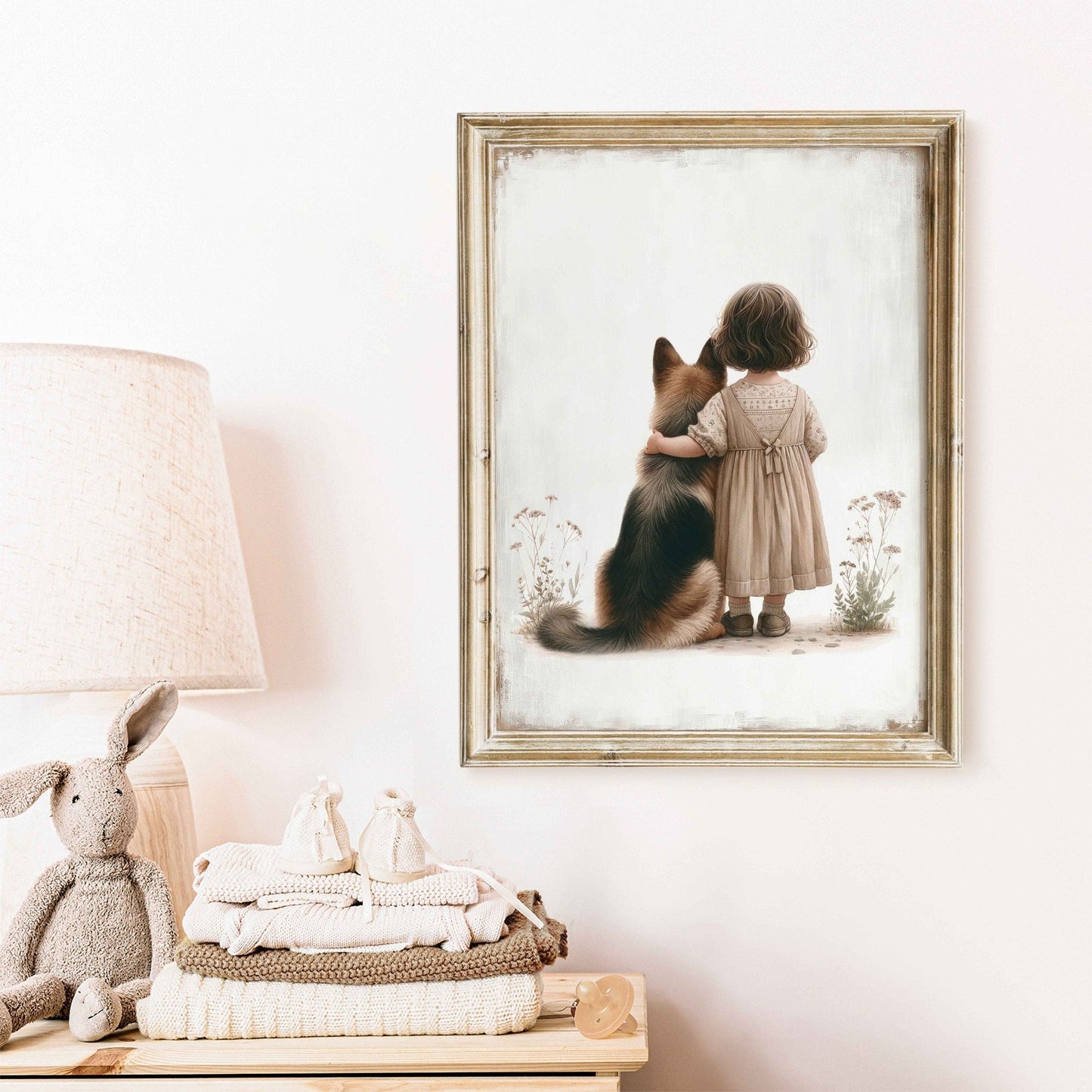 German Shepherd Nursery Print, Cute Dog Wall Decor, Girls Room Art - WildfieldPrints