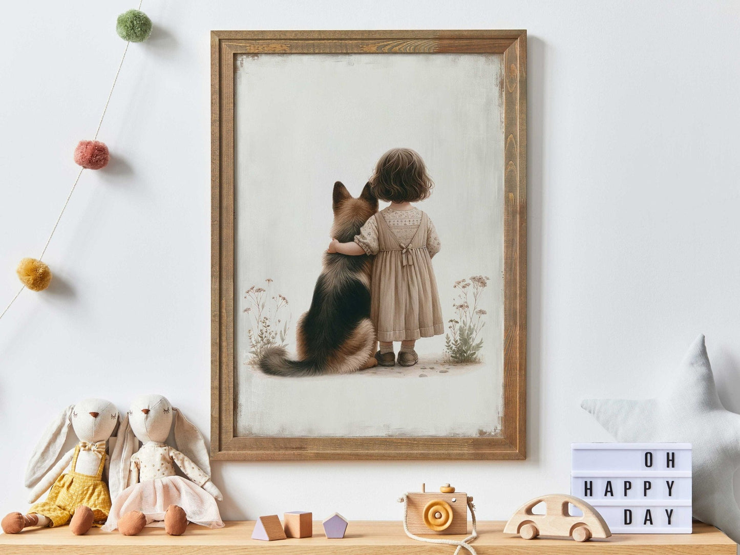 German Shepherd Nursery Print, Cute Dog Wall Decor, Girls Room Art - WildfieldPrints