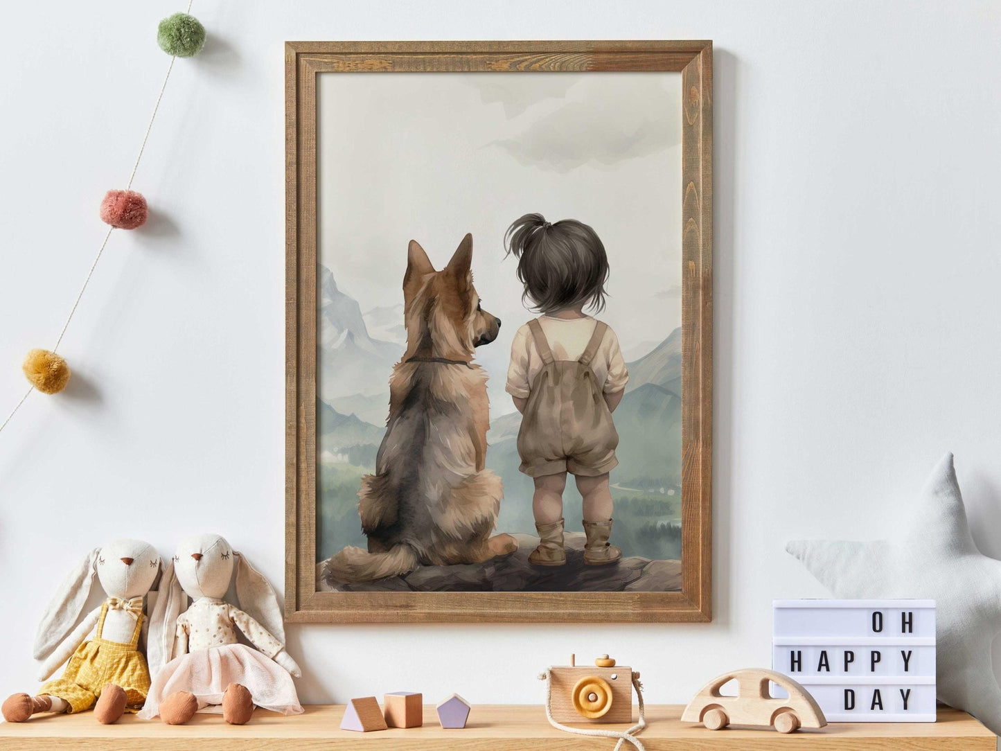 German Shepherd Nursery Print, Dog Wall Art for Girls Room, Hiking Decor - WildfieldPrints