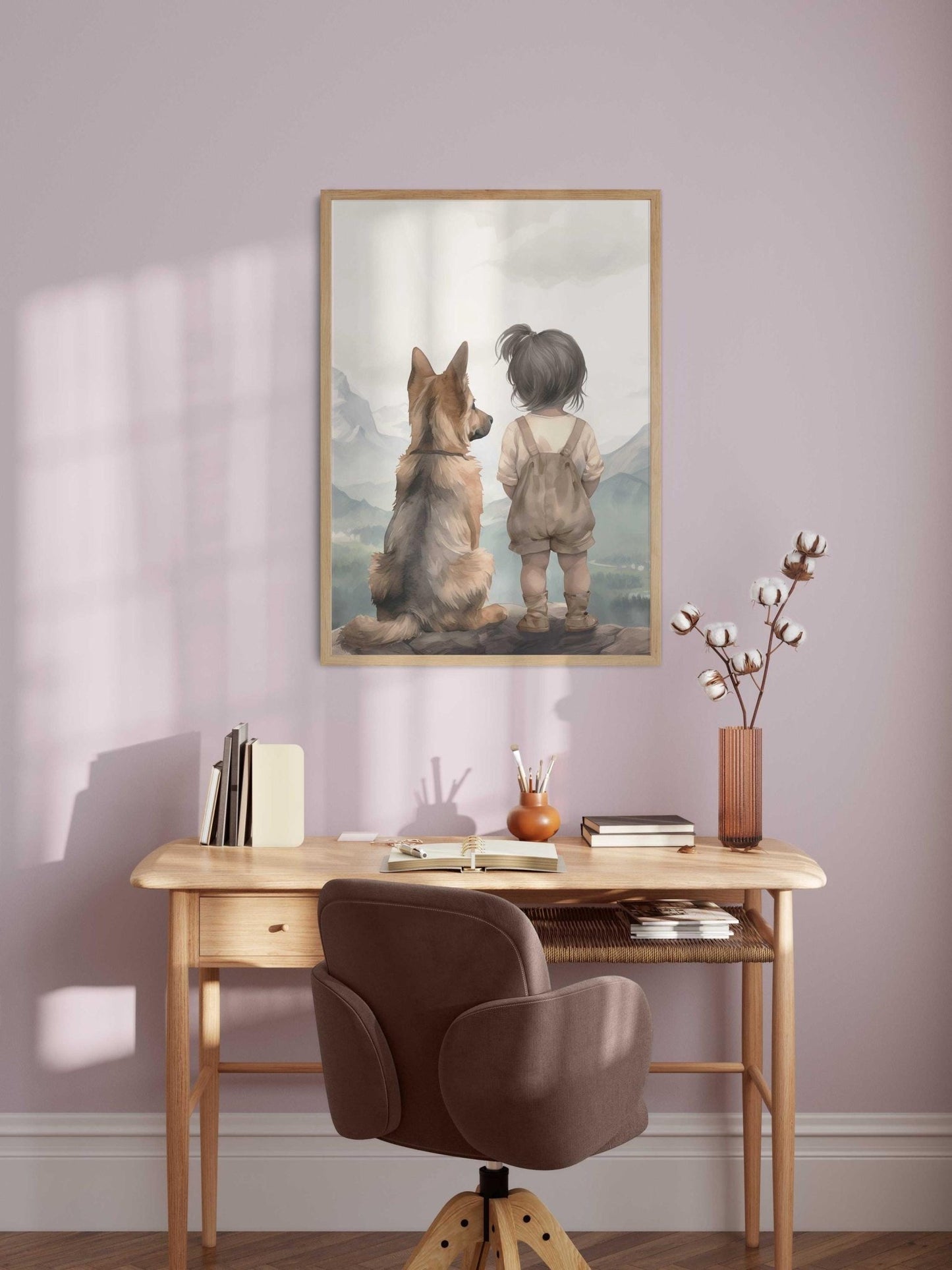 German Shepherd Nursery Print, Dog Wall Art for Girls Room, Hiking Decor - WildfieldPrints