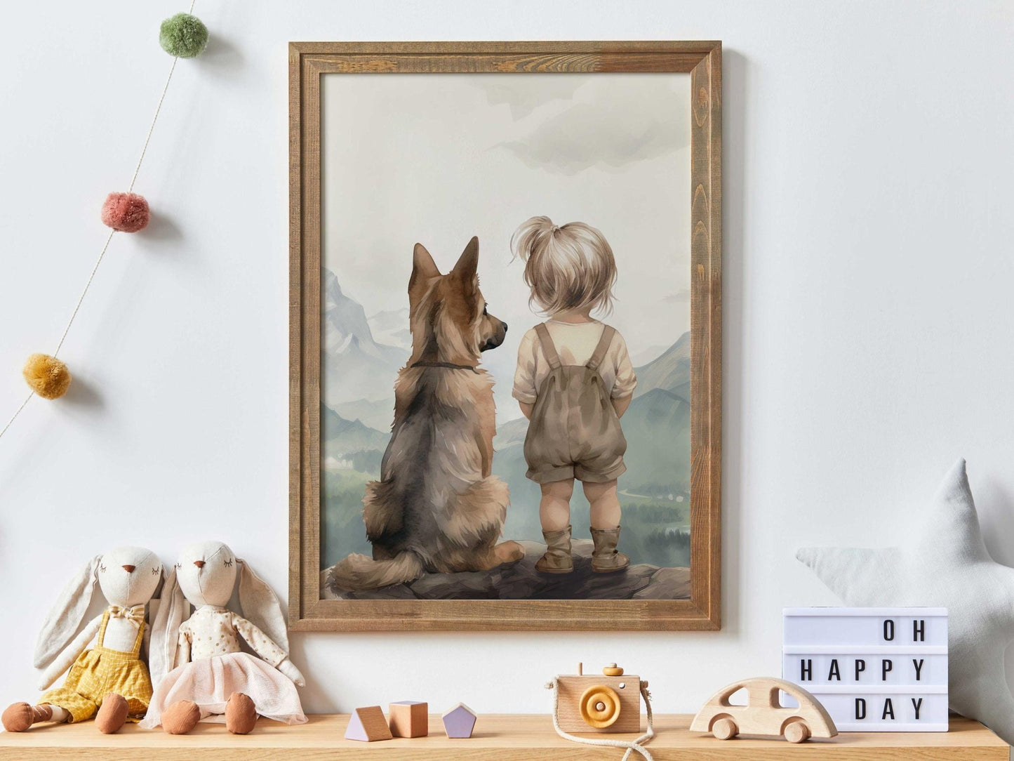 German Shepherd Nursery Prints, Girl Dog Decor, Cute Wall Decor - WildfieldPrints