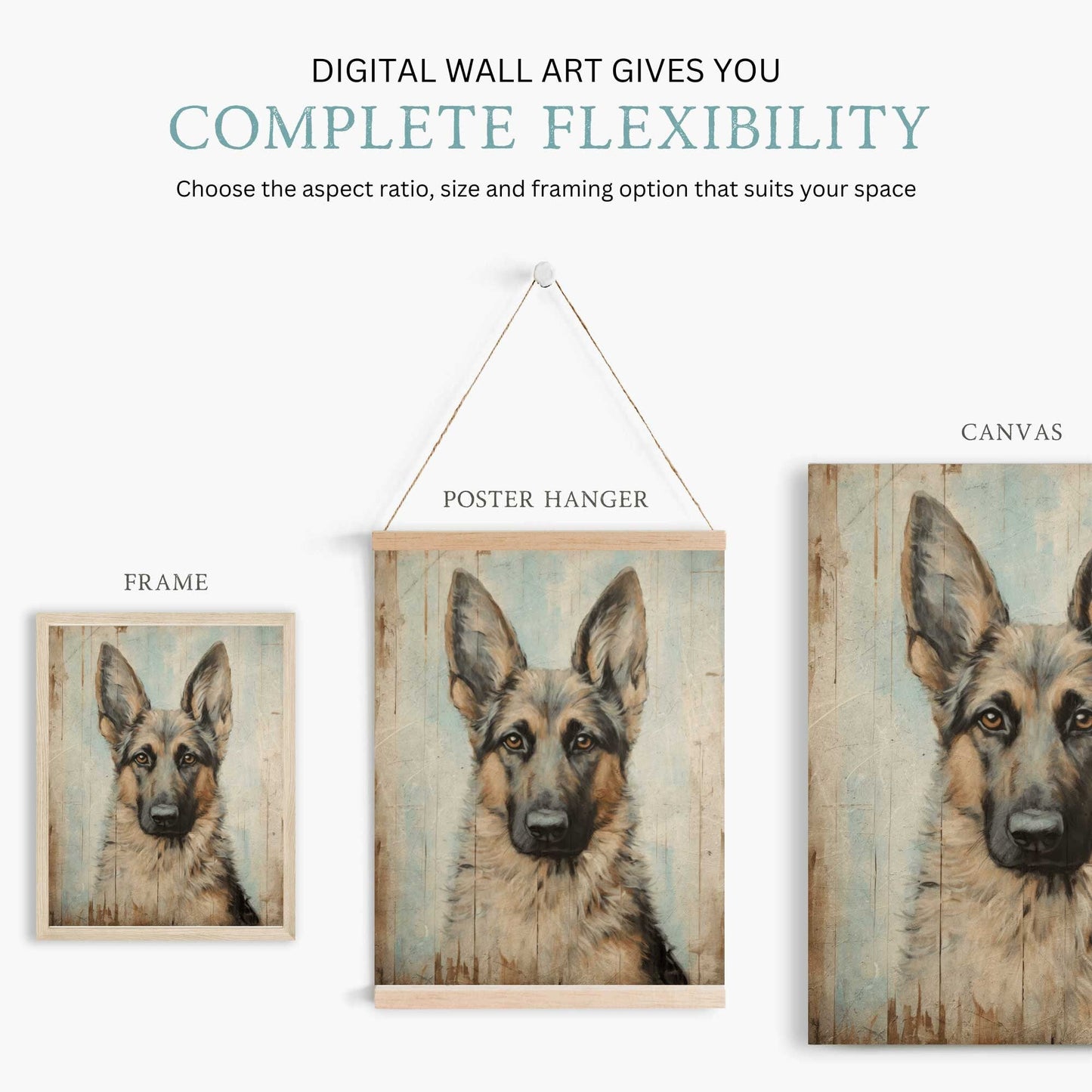 German Shepherd Print, Vintage Dog Wall Art, Farmhouse Dog Decor - WildfieldPrints