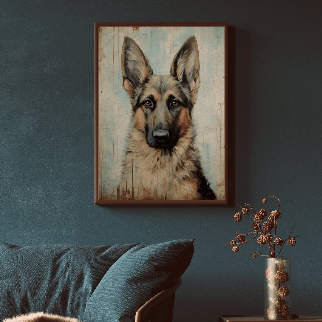 German Shepherd Print, Vintage Dog Wall Art, Farmhouse Dog Decor - WildfieldPrints