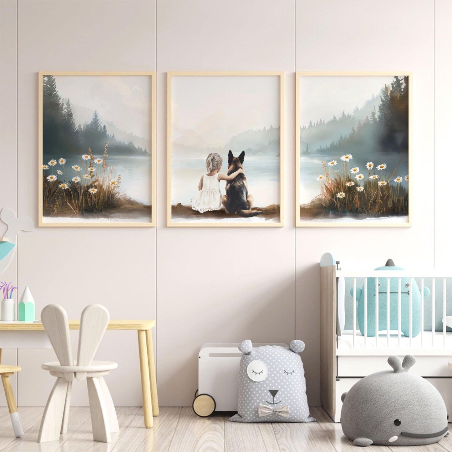 German Shepherd Wall Decor, Dog Art for Kids Room, GSD Home Accent - WildfieldPrints