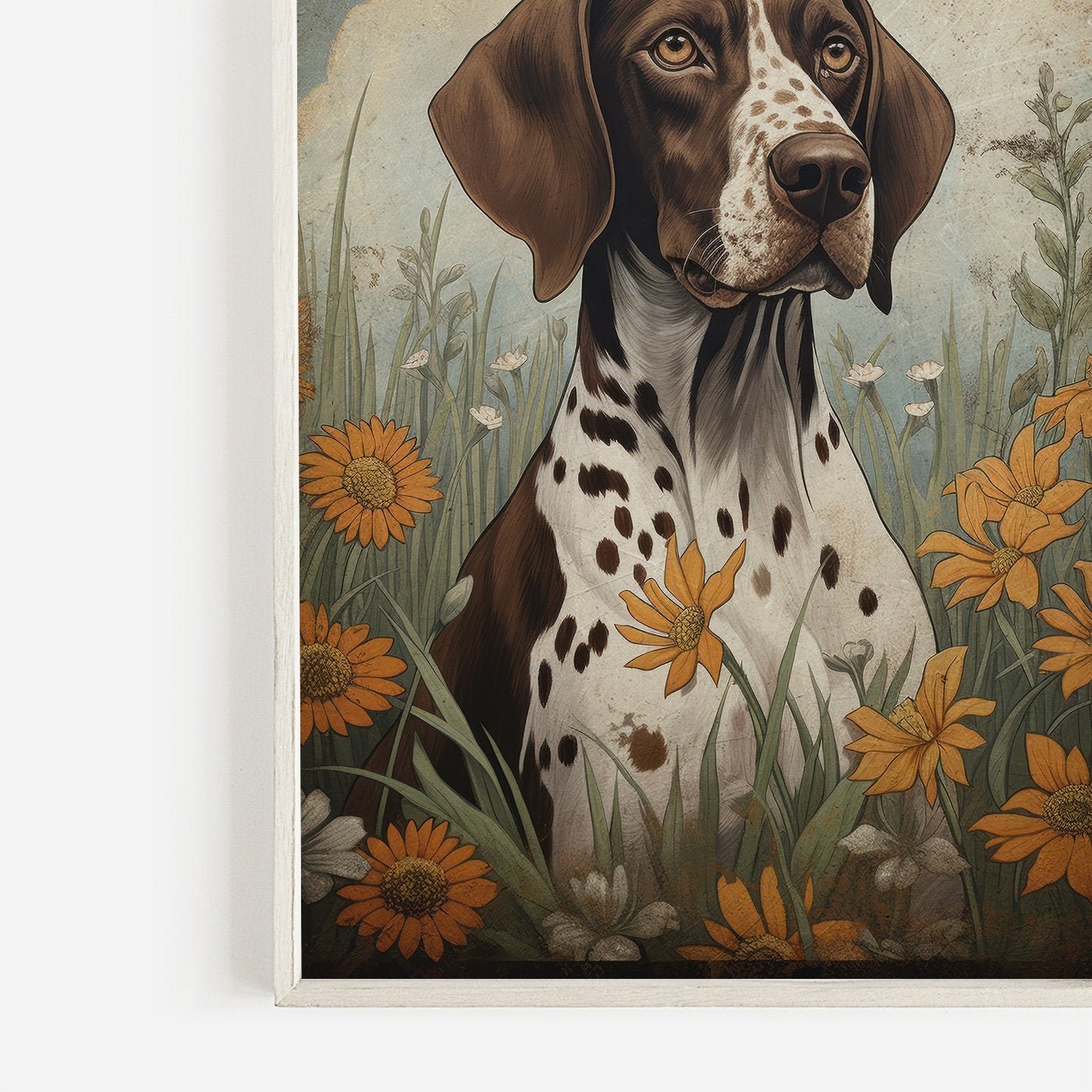 German Shorthaired Pointer Portrait, Vintage Dog Print, Rustic Decor - WildfieldPrints