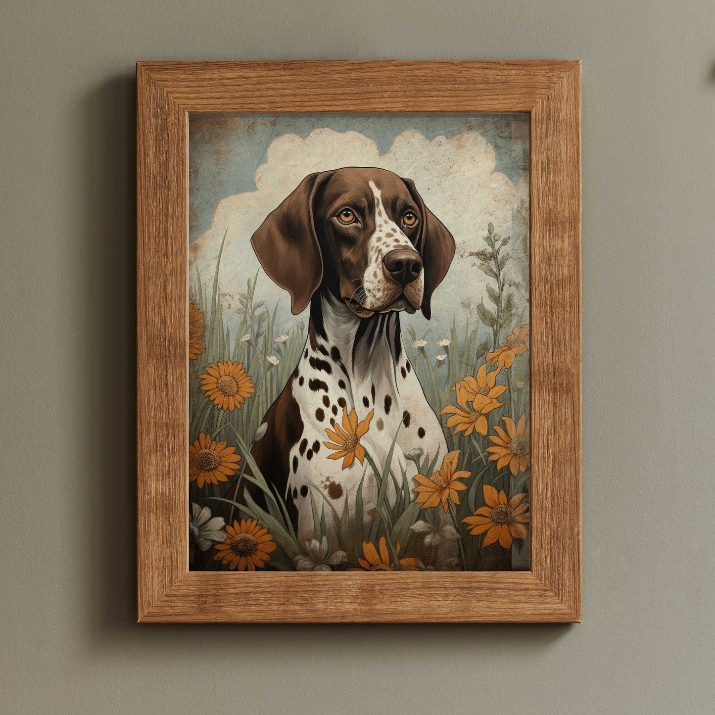 German Shorthaired Pointer Portrait, Vintage Dog Print, Rustic Decor - WildfieldPrints