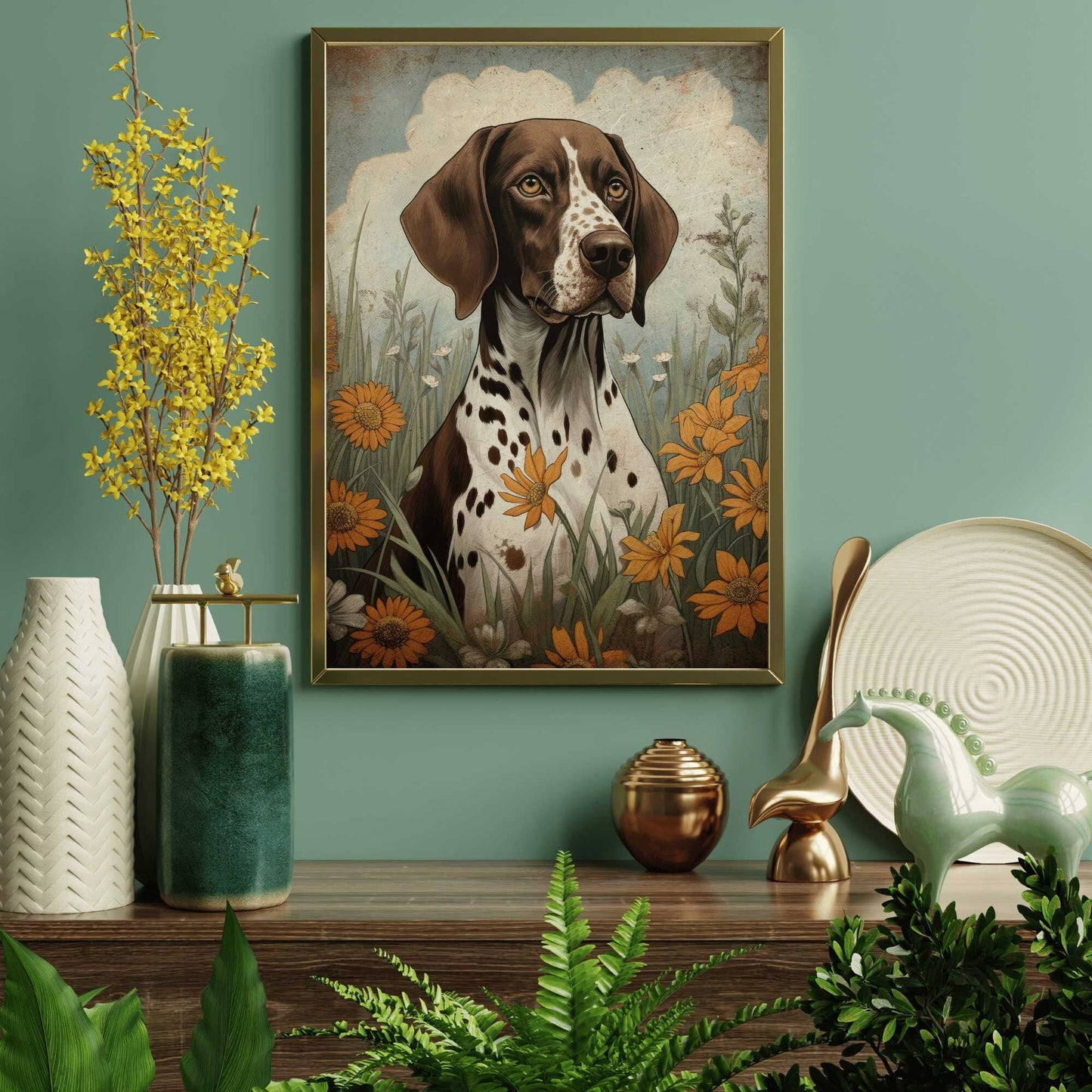 German Shorthaired Pointer Portrait, Vintage Dog Print, Rustic Decor - WildfieldPrints