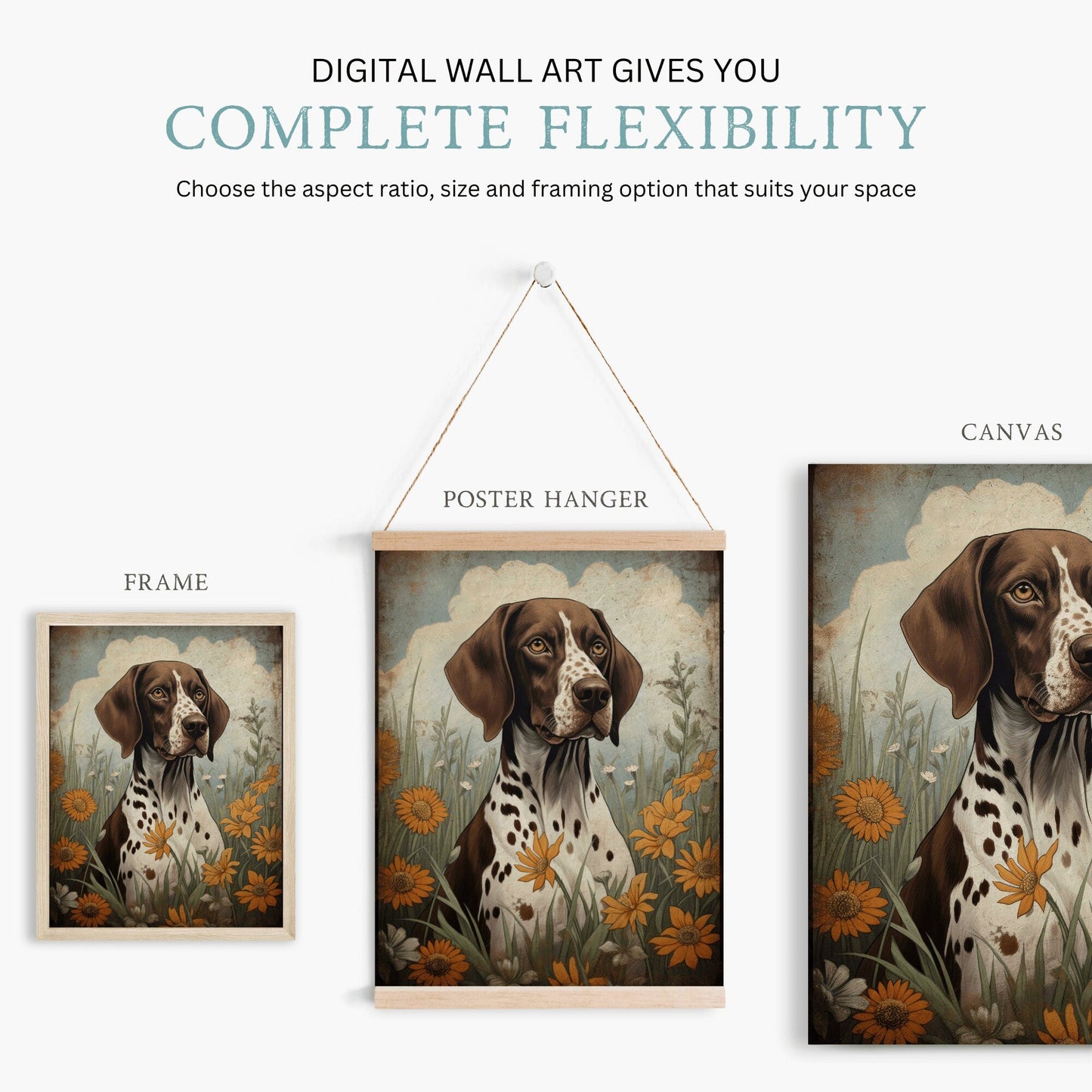 German Shorthaired Pointer Portrait, Vintage Dog Print, Rustic Decor - WildfieldPrints