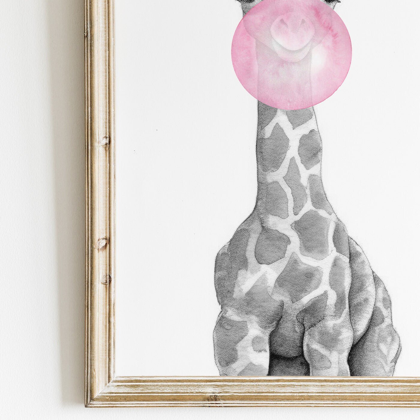 Giraffe Bubblegum Art, Whimsical Safari Nursery Decor, Kids Room Wall Art - WildfieldPrints
