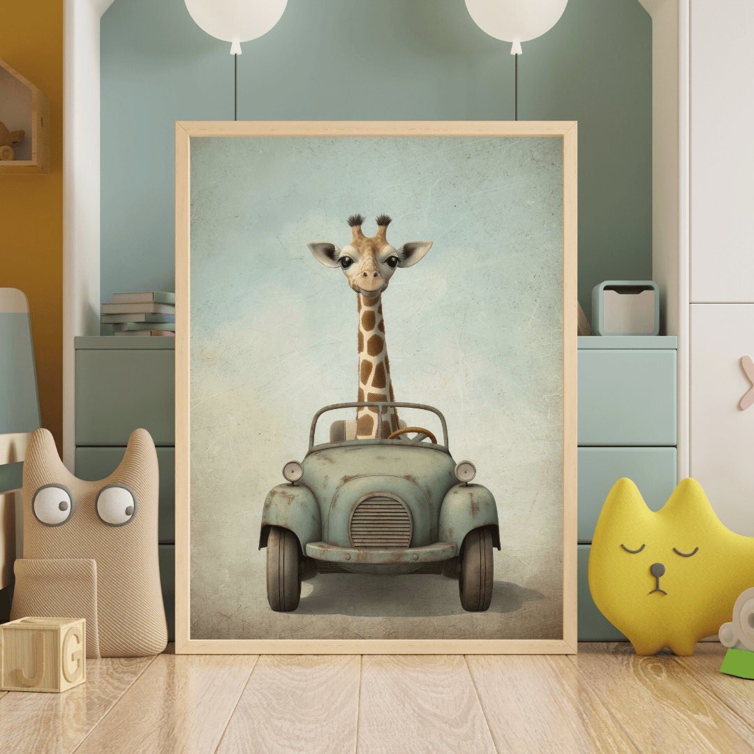 Giraffe Nursery Prints, Safari Animal Wall Decor, Boys Room Art - WildfieldPrints