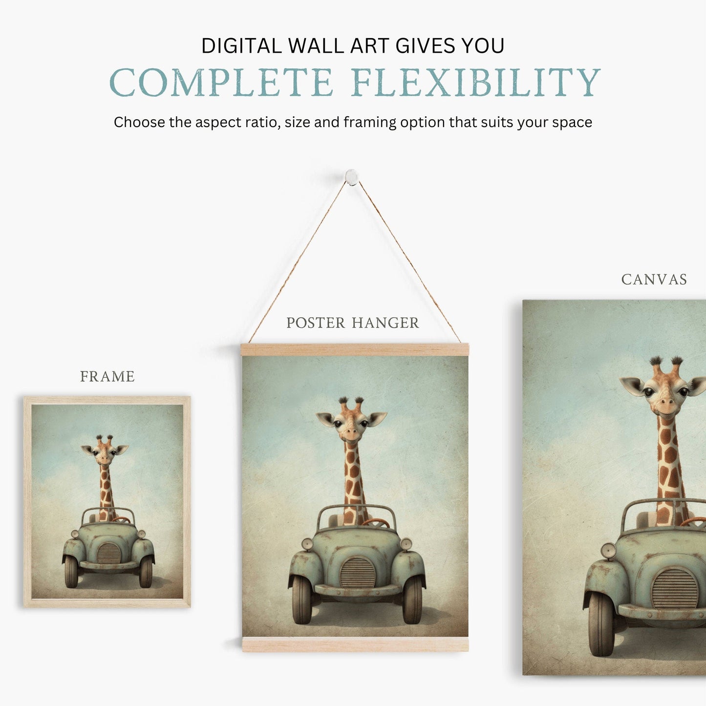 Giraffe Nursery Prints, Safari Animal Wall Decor, Boys Room Art - WildfieldPrints