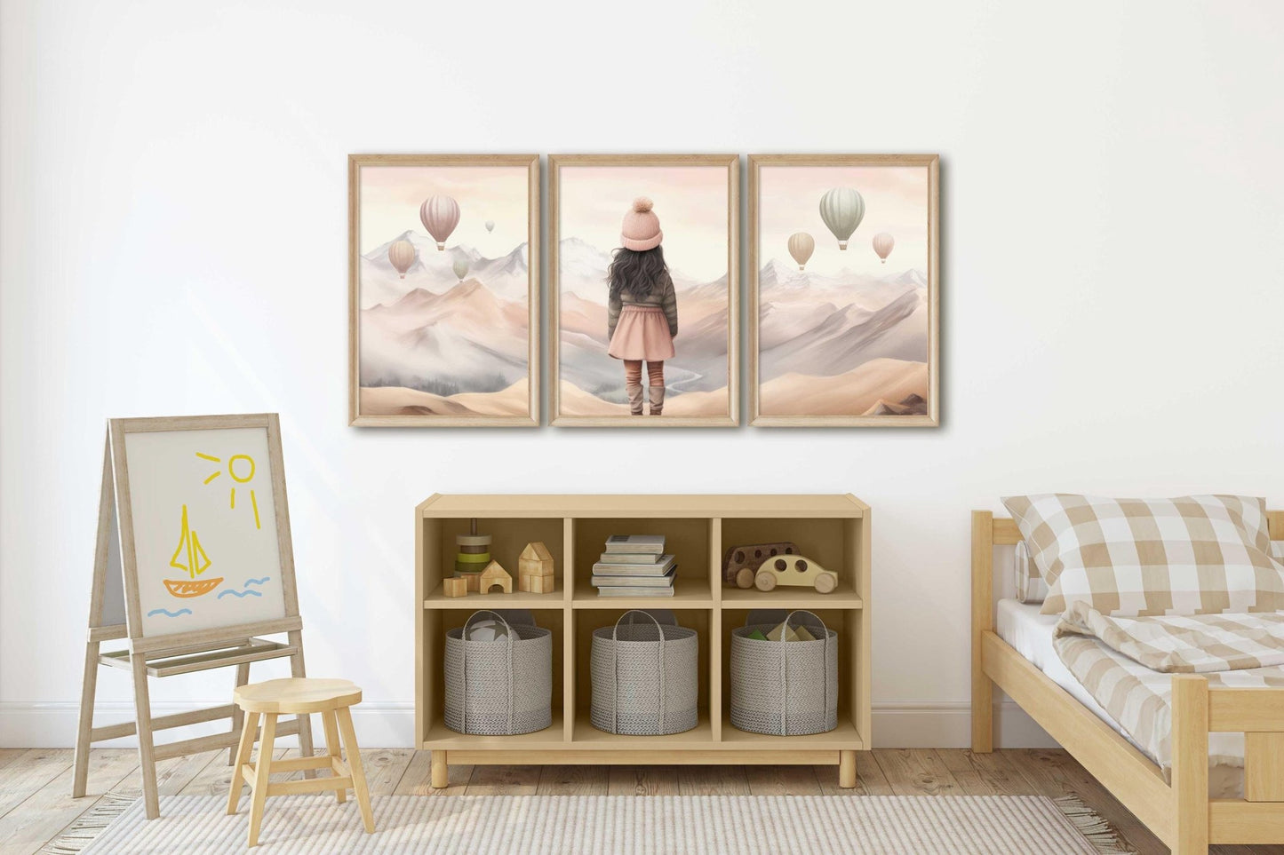 Girl Adventure Prints, Mountain Nursery Decor, Hot Air Balloon Art - WildfieldPrints