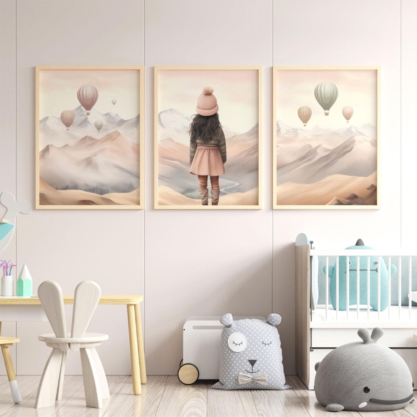 Girl Adventure Prints, Mountain Nursery Decor, Hot Air Balloon Art - WildfieldPrints