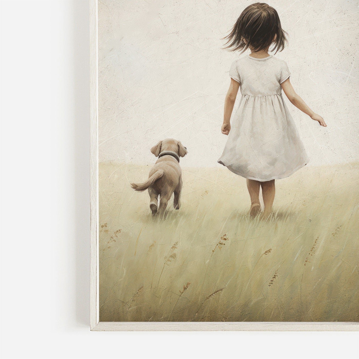 Girl and Dog Print, Vintage Nursery Decor, Cute Puppy Wall Art - WildfieldPrints