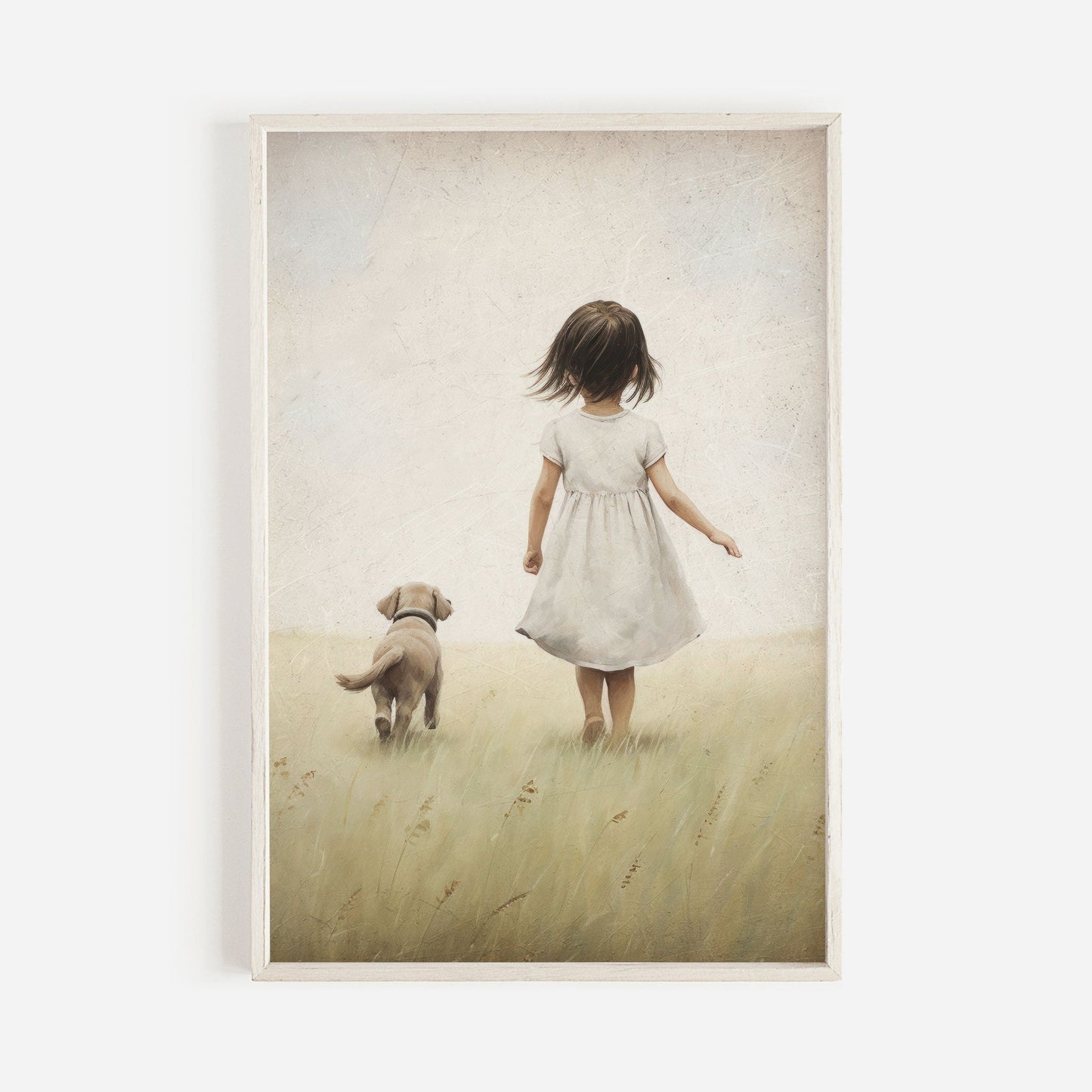 Girl and Dog Print, Vintage Nursery Decor, Cute Puppy Wall Art - WildfieldPrints