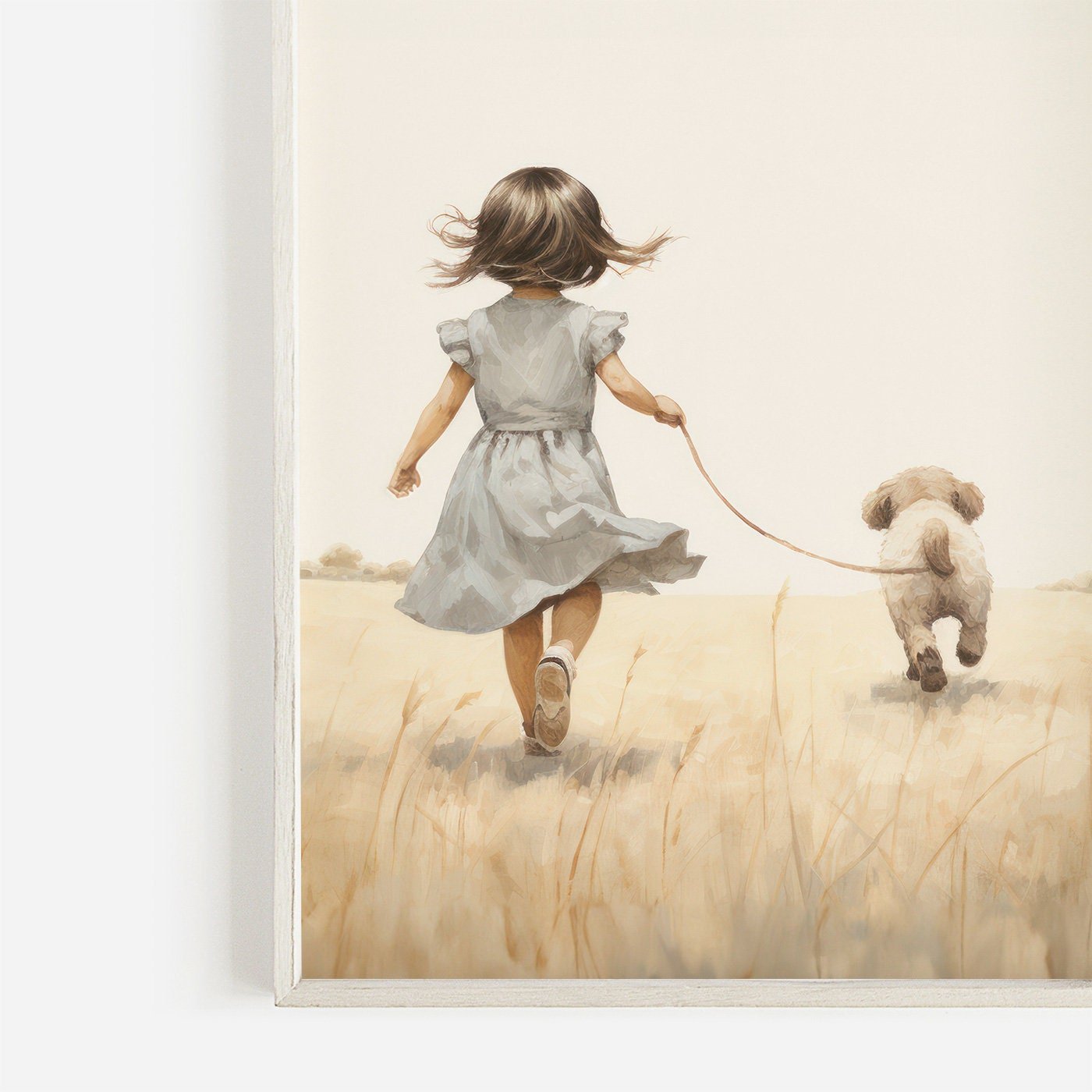 Girl and Dog Prints, Puppy Nursery Decor, Unique Vintage Wall Art - WildfieldPrints