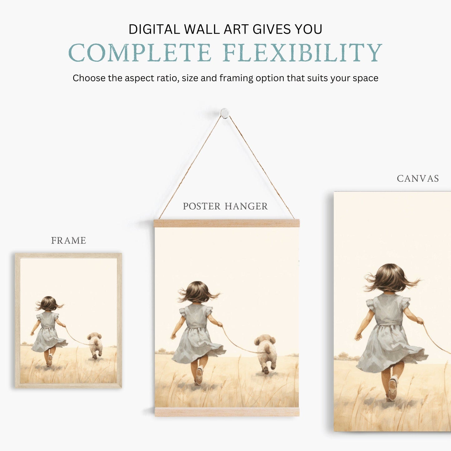 Girl and Dog Prints, Puppy Nursery Decor, Unique Vintage Wall Art - WildfieldPrints