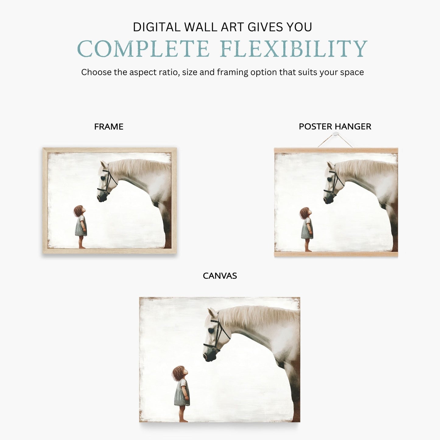 Girl and Horse Art Print, Farmhouse Nursery Decor, Whimsical Wall Art - WildfieldPrints