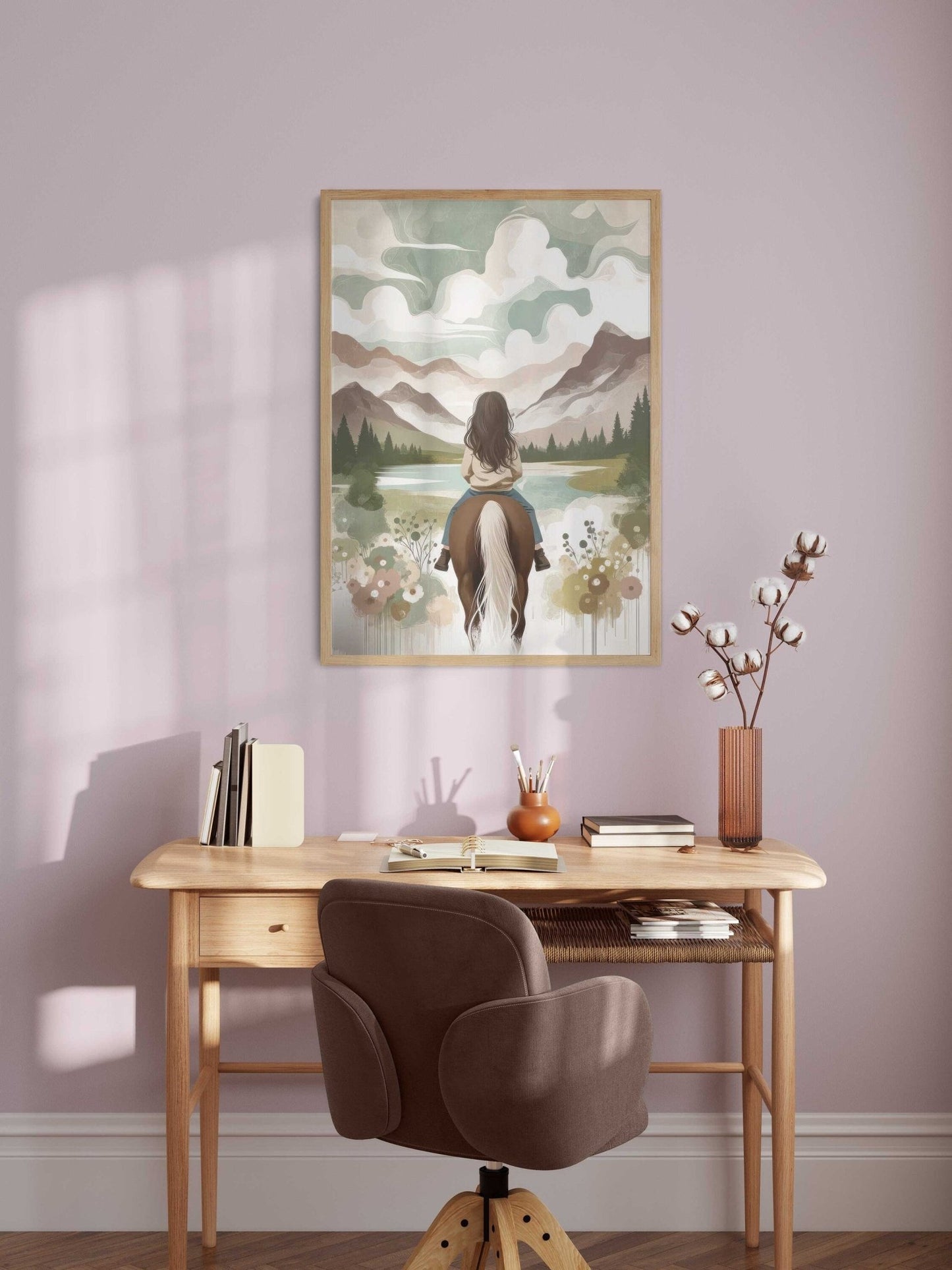 Girl and Horse Print, Equestrian Room Decor, Farmhouse Wall Art - WildfieldPrints