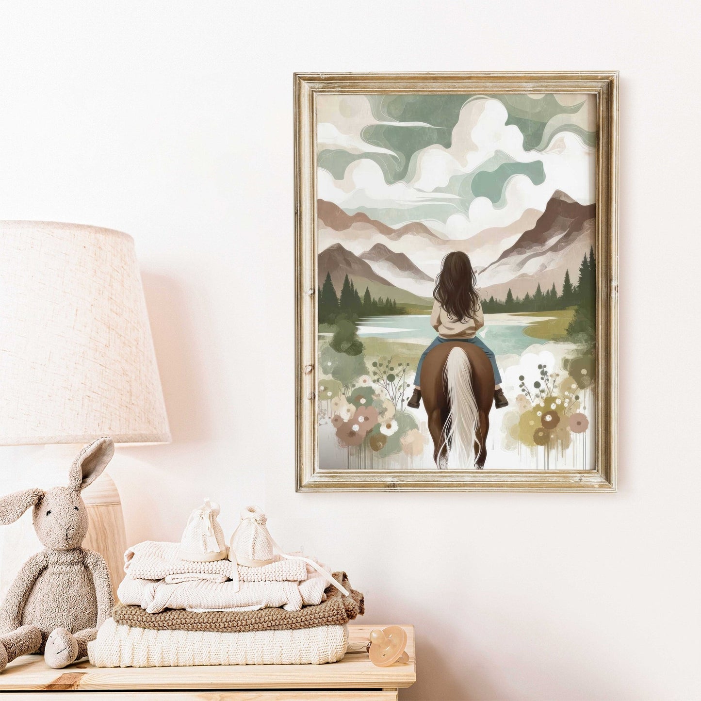 Girl and Horse Print, Equestrian Room Decor, Farmhouse Wall Art - WildfieldPrints