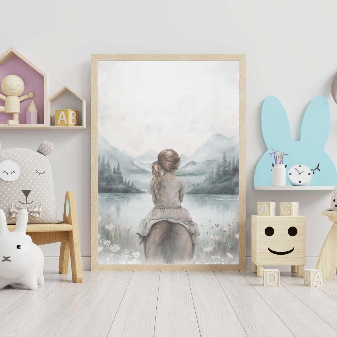 Girl and Horse Wall Art, Horse Print for Girls Room, Riding Decor - WildfieldPrints