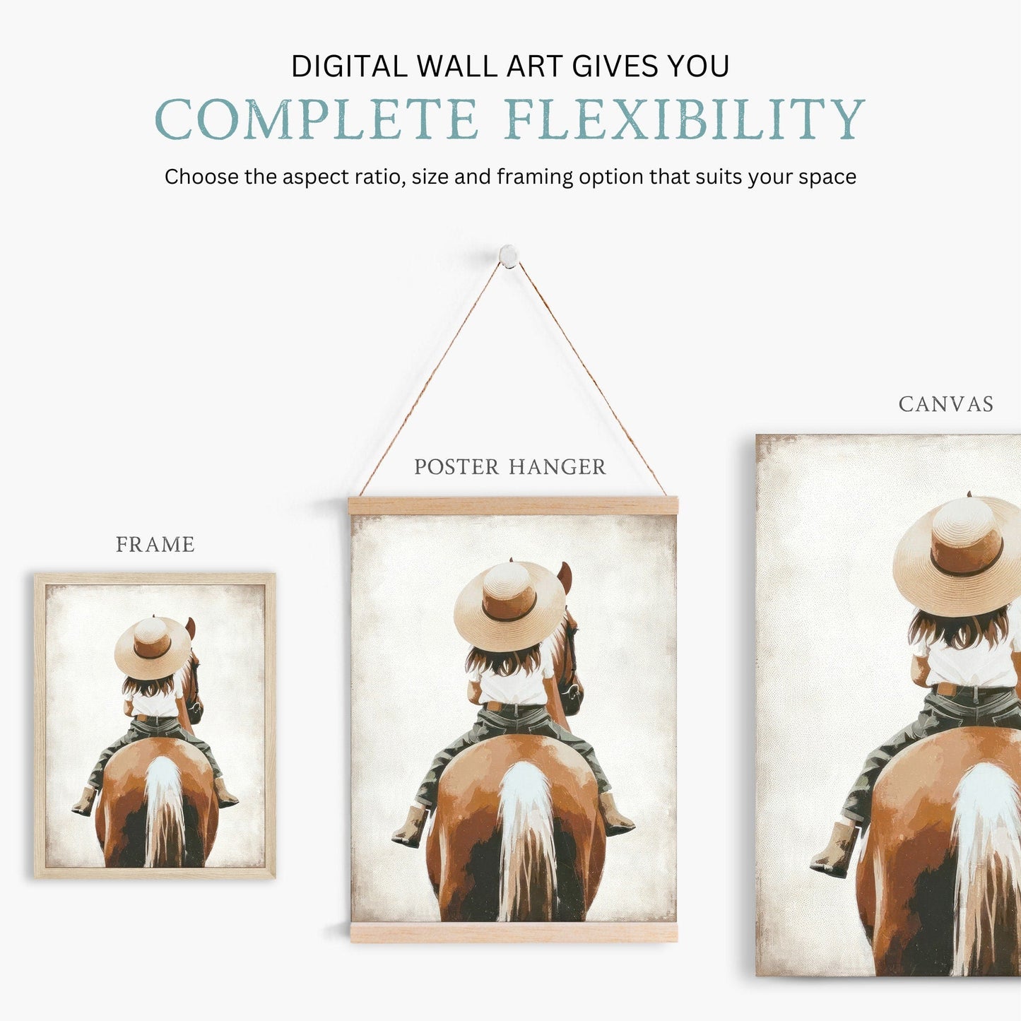 Girl and Horse Wall Art, Horse Print for Girls Room, Riding Decor - WildfieldPrints