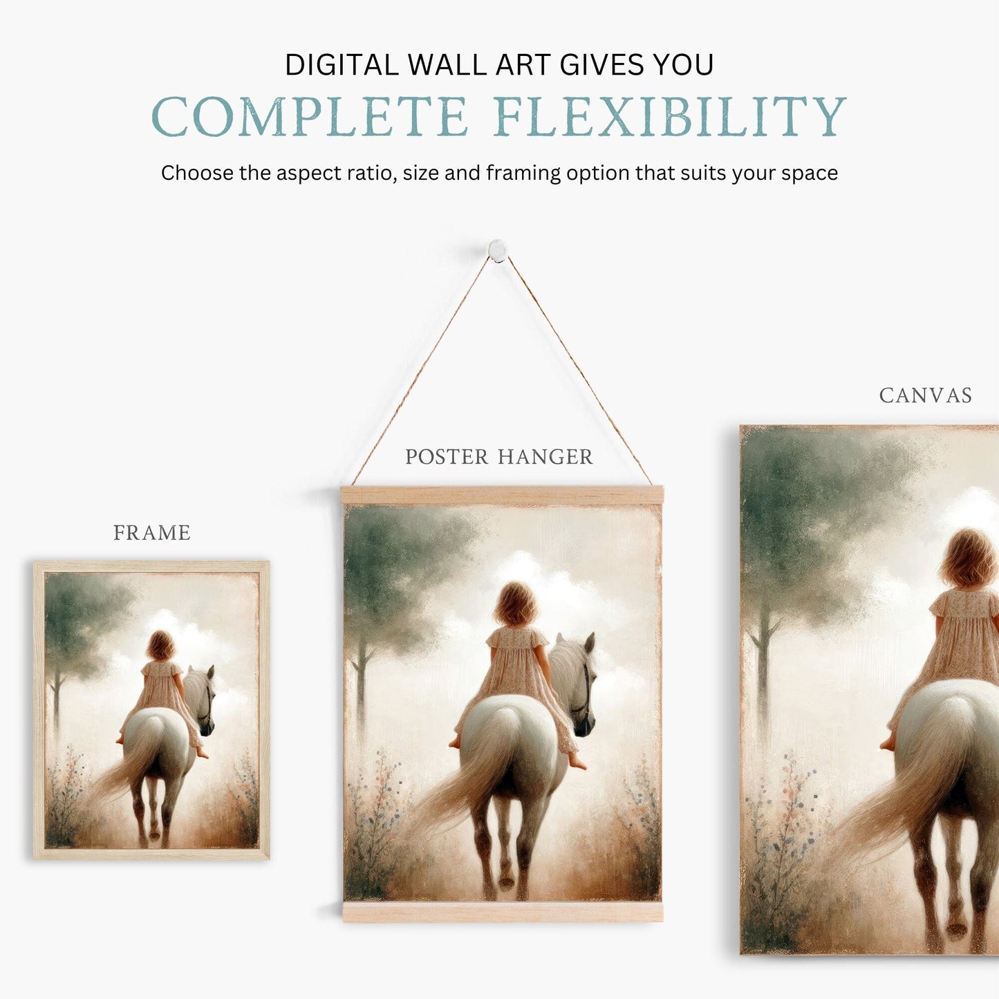 Girl and Horse Wall Art, Vintage Equestrian Decor, Nursery Print - WildfieldPrints
