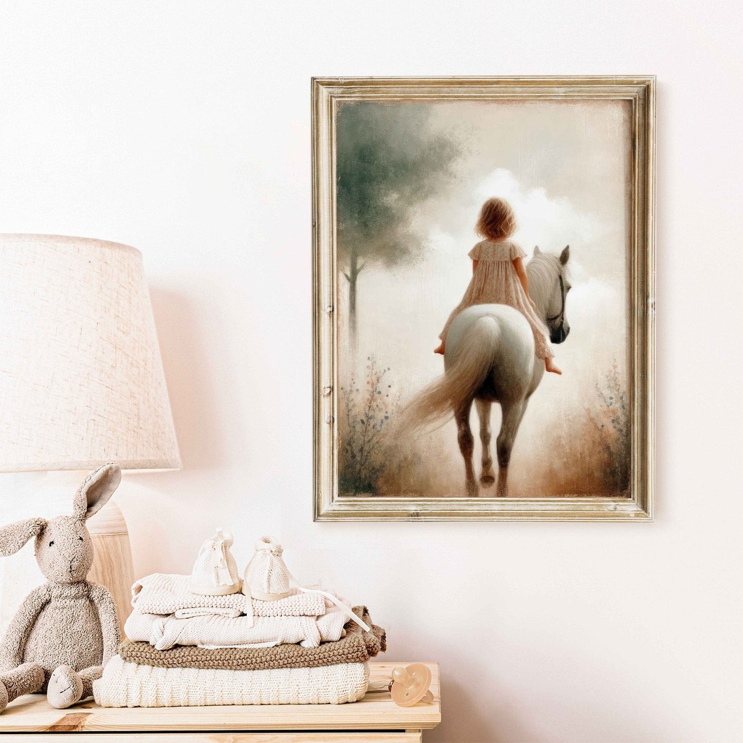 Girl and Horse Wall Art, Vintage Equestrian Decor, Nursery Print - WildfieldPrints