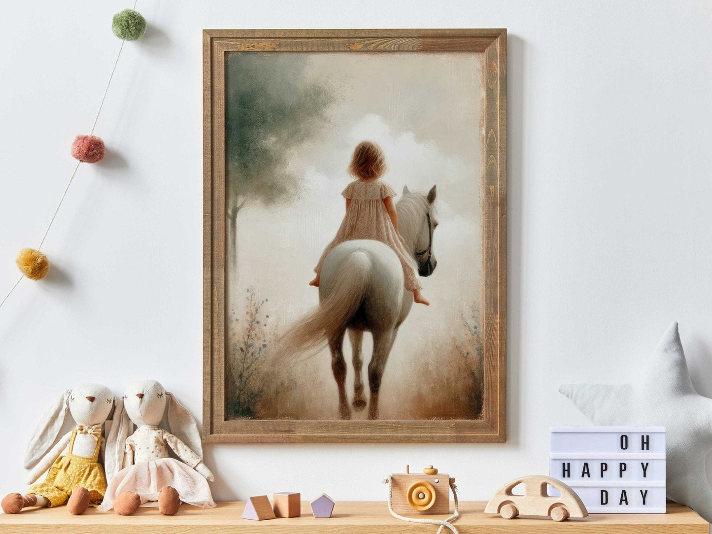 Girl and Horse Wall Art, Vintage Equestrian Decor, Nursery Print - WildfieldPrints