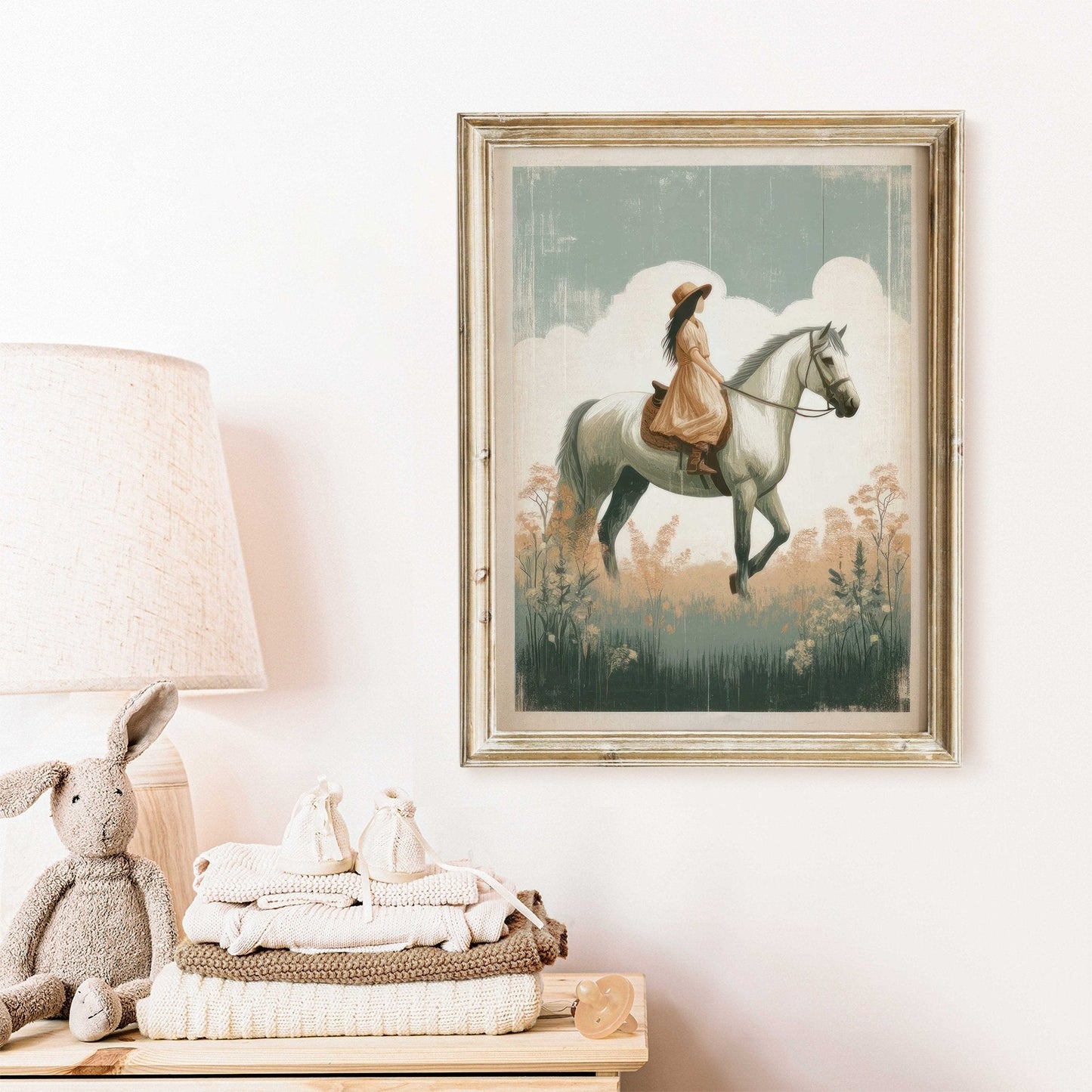 Girl and Horse Wall Decor, Vintage Equestrian Art, Girls Room Decor - WildfieldPrints