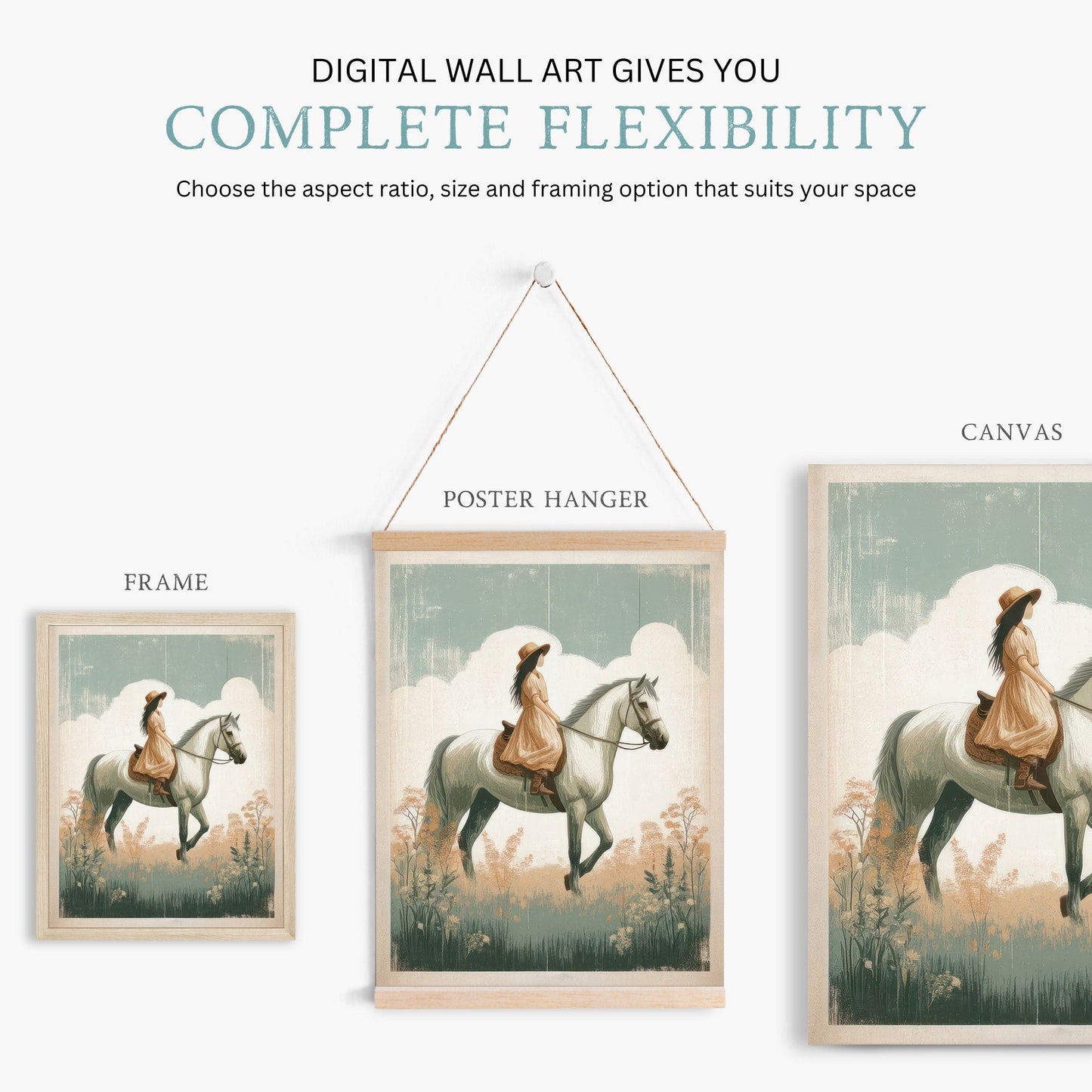 Girl and Horse Wall Decor, Vintage Equestrian Art, Girls Room Decor - WildfieldPrints