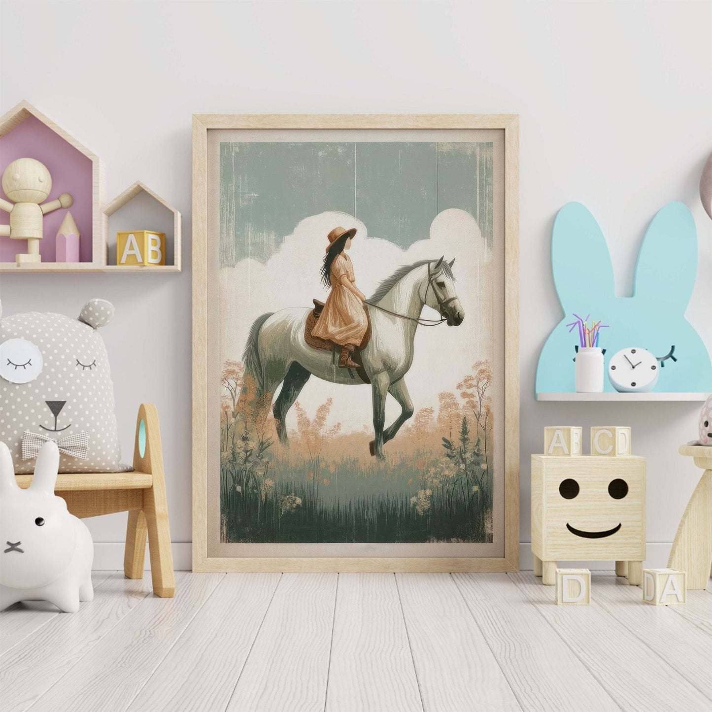 Girl and Horse Wall Decor, Vintage Equestrian Art, Girls Room Decor - WildfieldPrints