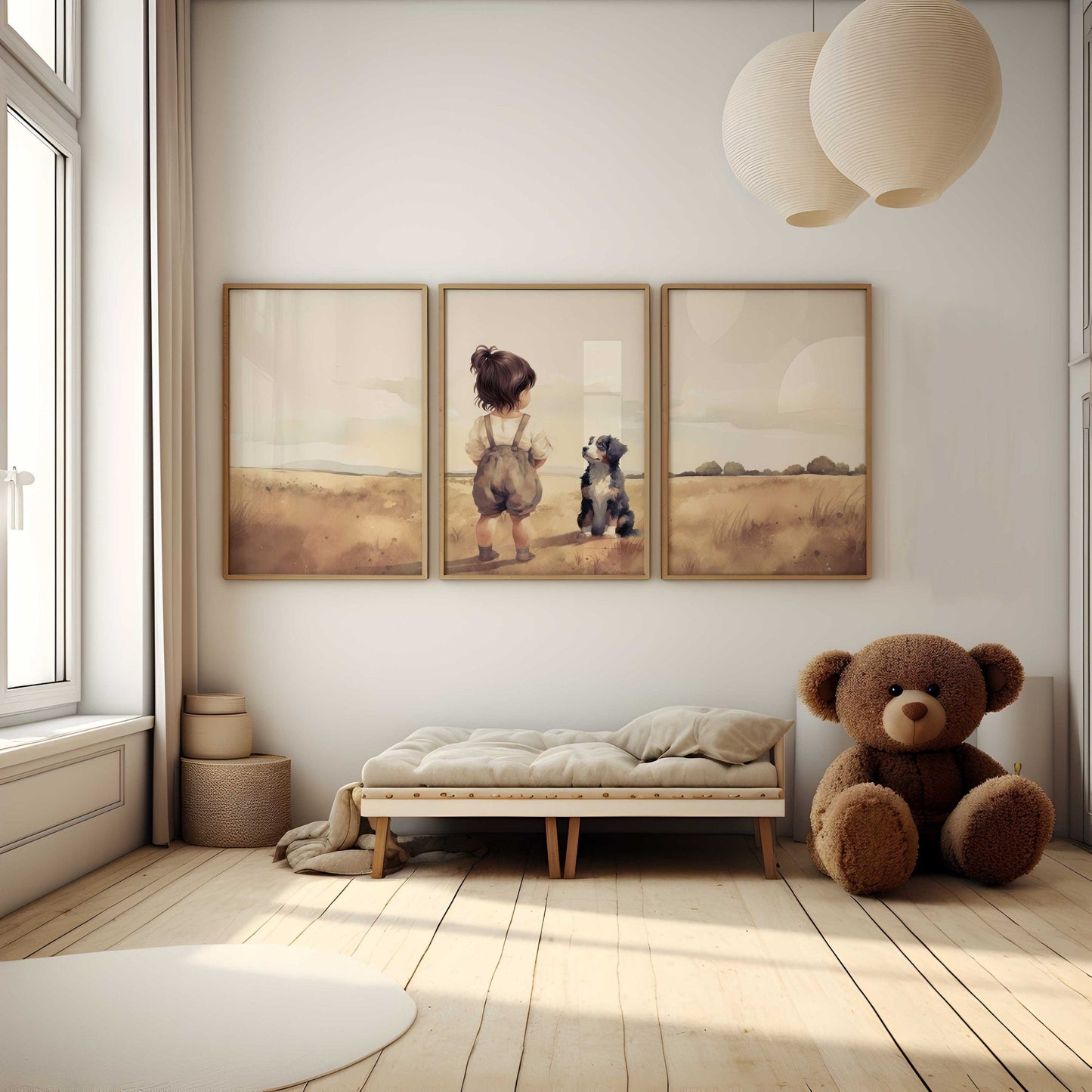 Girl & Bernese Mountain Dog Print, Bernese Mountain Dog Decor, Kids Wall Art - WildfieldPrints