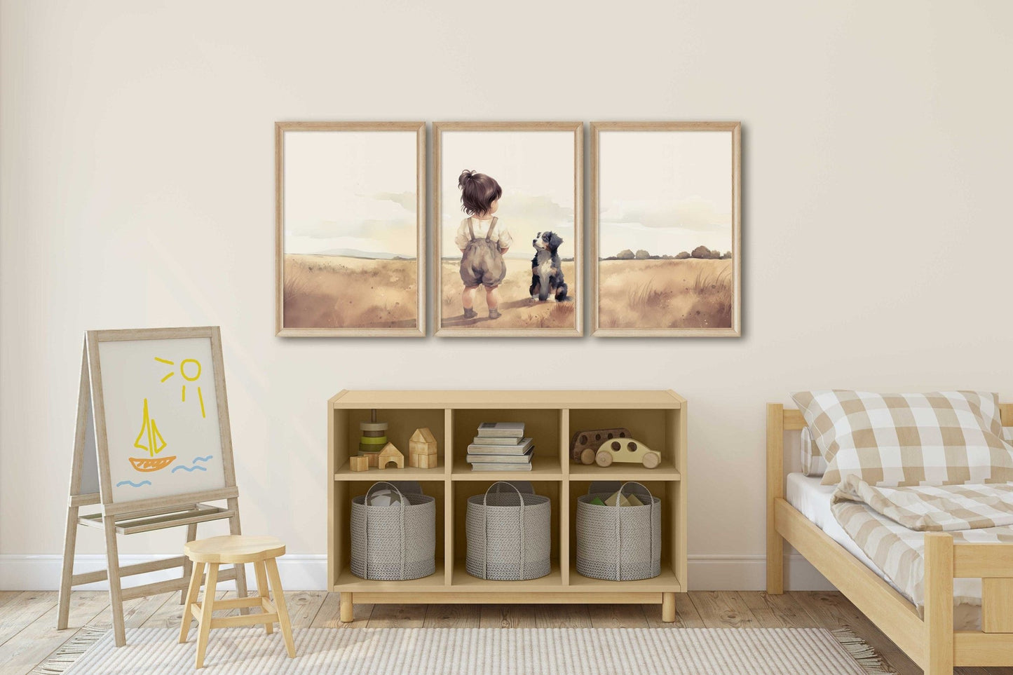 Girl & Bernese Mountain Dog Print, Bernese Mountain Dog Decor, Kids Wall Art - WildfieldPrints