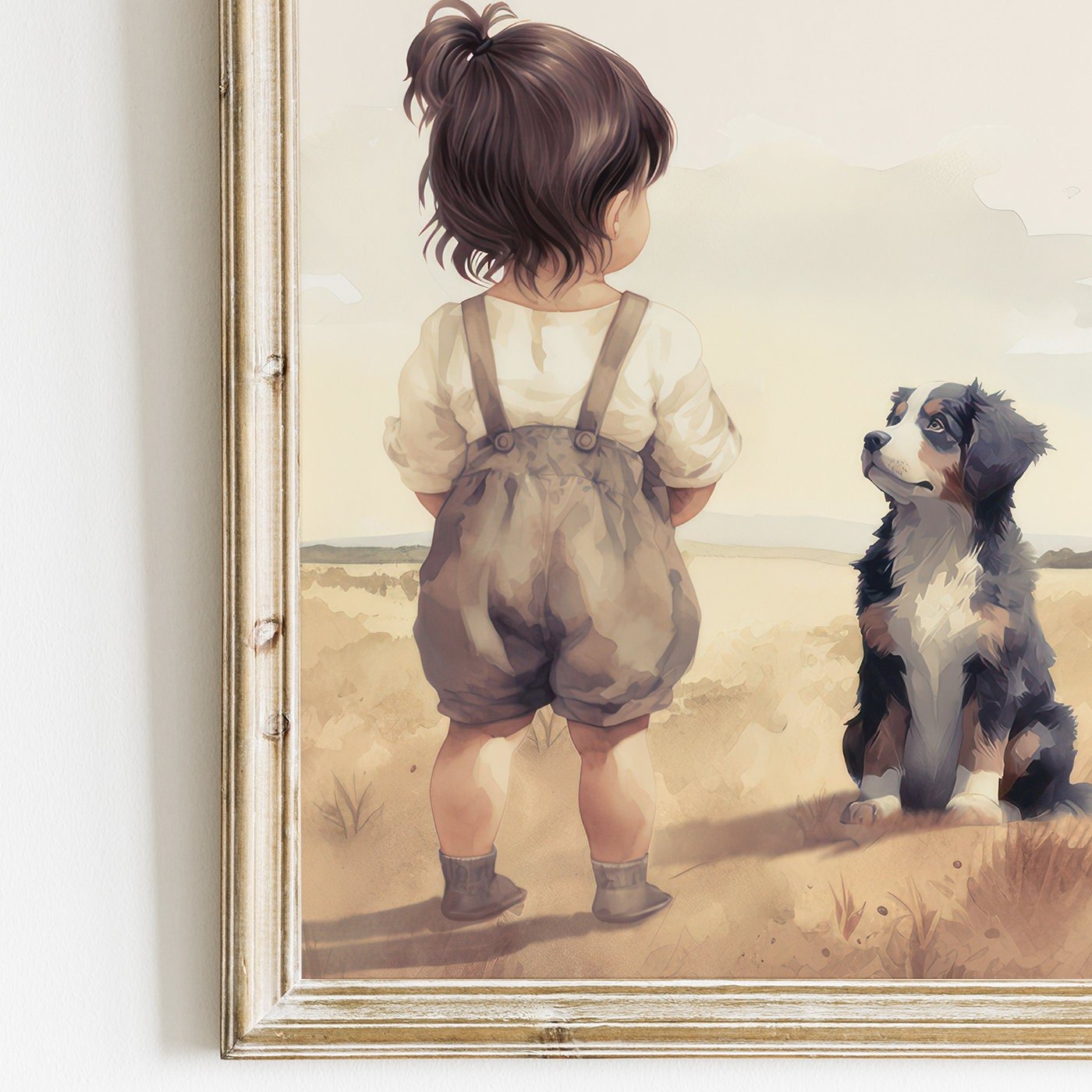 Girl & Bernese Mountain Dog Print, Bernese Mountain Dog Decor, Kids Wall Art - WildfieldPrints