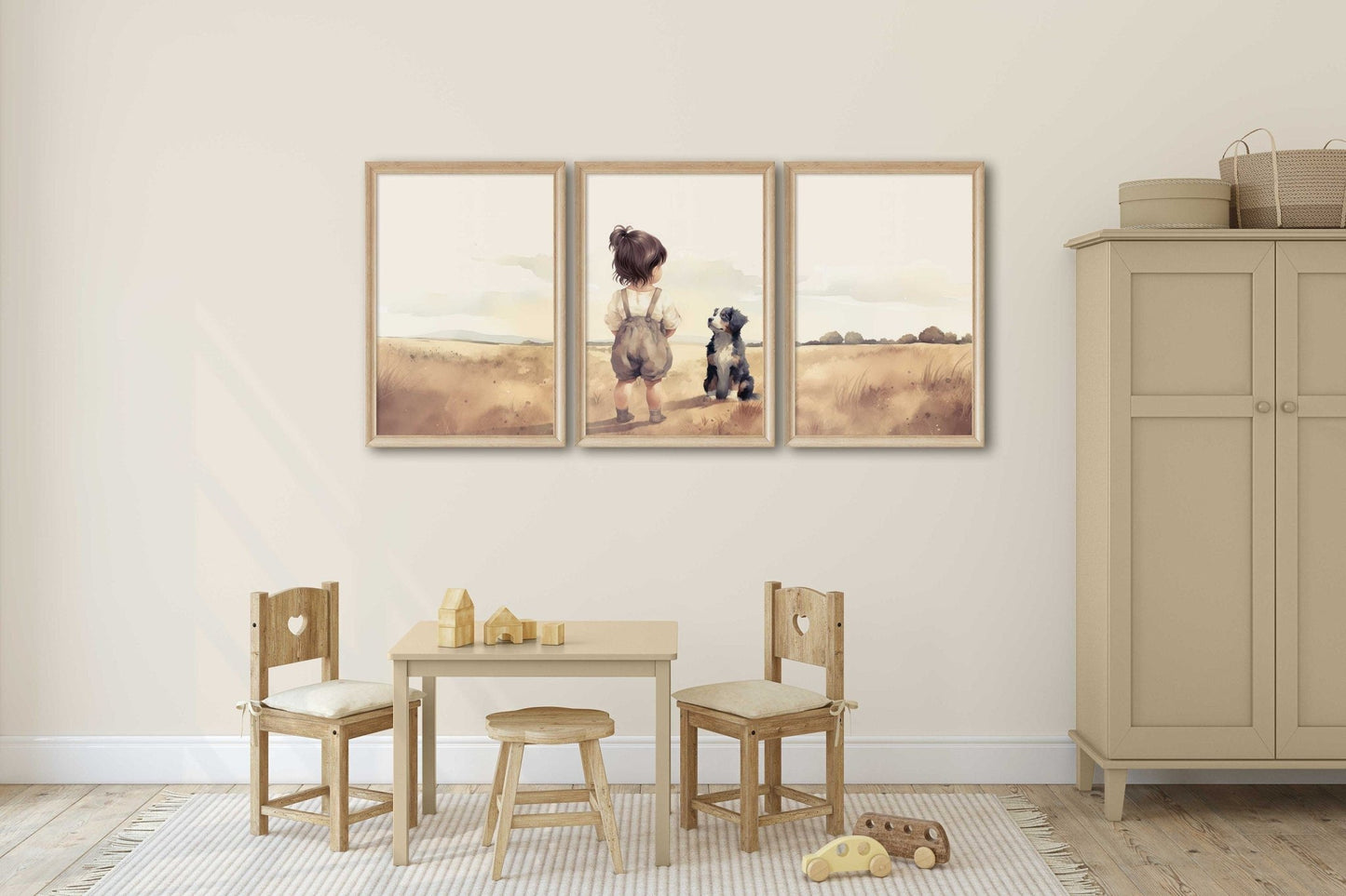Girl & Bernese Mountain Dog Print, Bernese Mountain Dog Decor, Kids Wall Art - WildfieldPrints