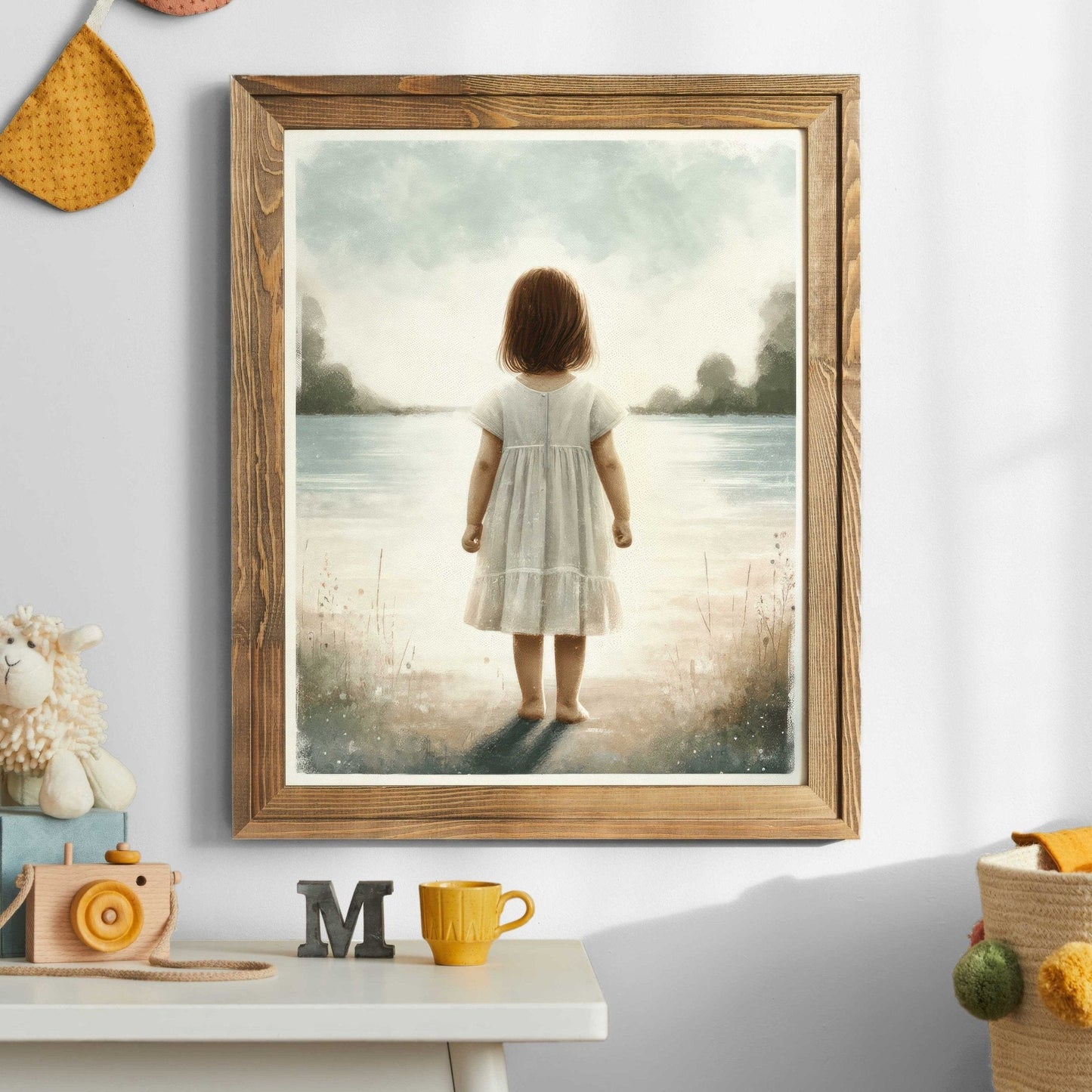 Girl by the Lake Nursery Decor, Beach - Themed Wall Art, Adventure Print - WildfieldPrints