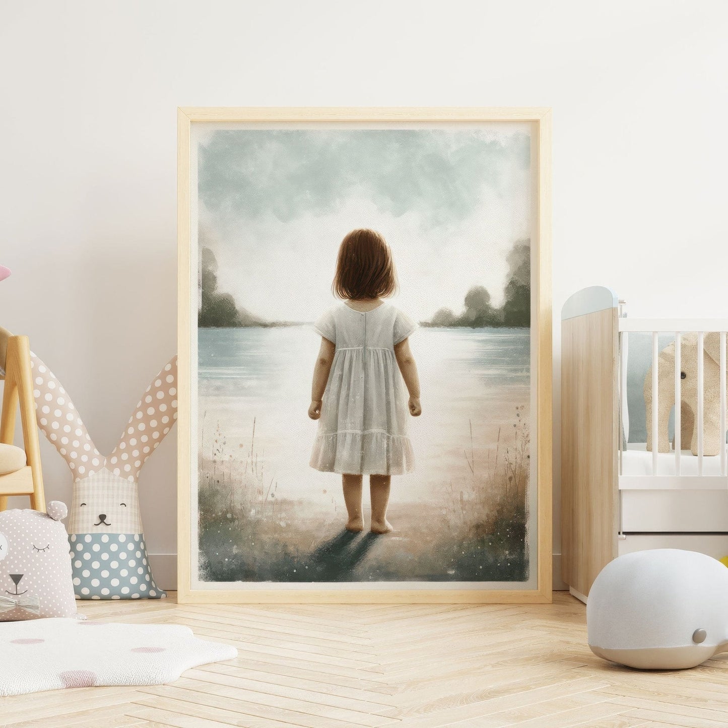 Girl by the Lake Nursery Decor, Beach - Themed Wall Art, Adventure Print - WildfieldPrints