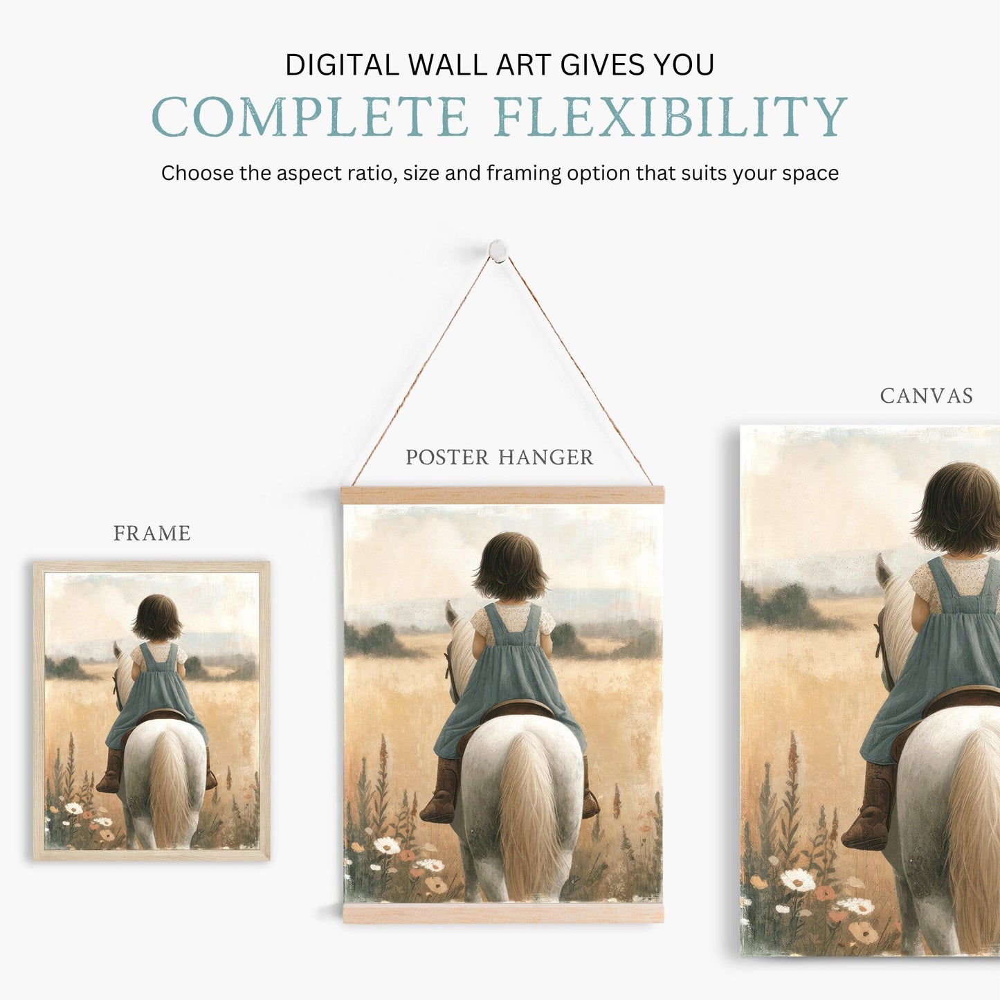 Girl & Horse Painting, Equestrian Wall Art, Nursery Horse Decor - WildfieldPrints