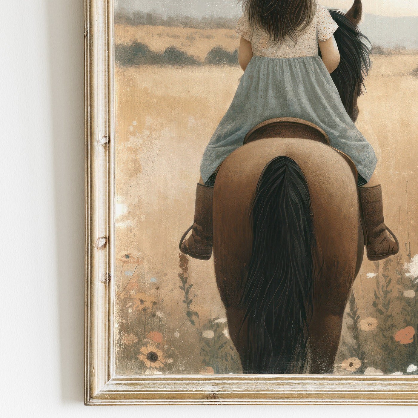 Girl & Horse Painting, Equestrian Wall Art, Nursery Horse Decor - WildfieldPrints