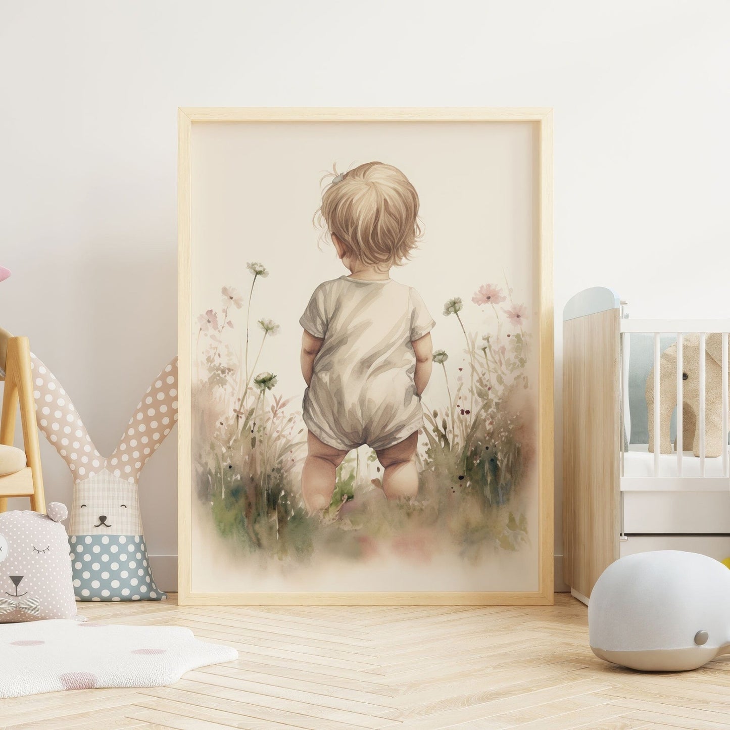 Girl in Wildflower Field Art, Girly Baby Wall Art, Art for Girls Nursery or Bedroom, Toddler, Wildflower Nursery Decor, Printable Wall Art - My Store