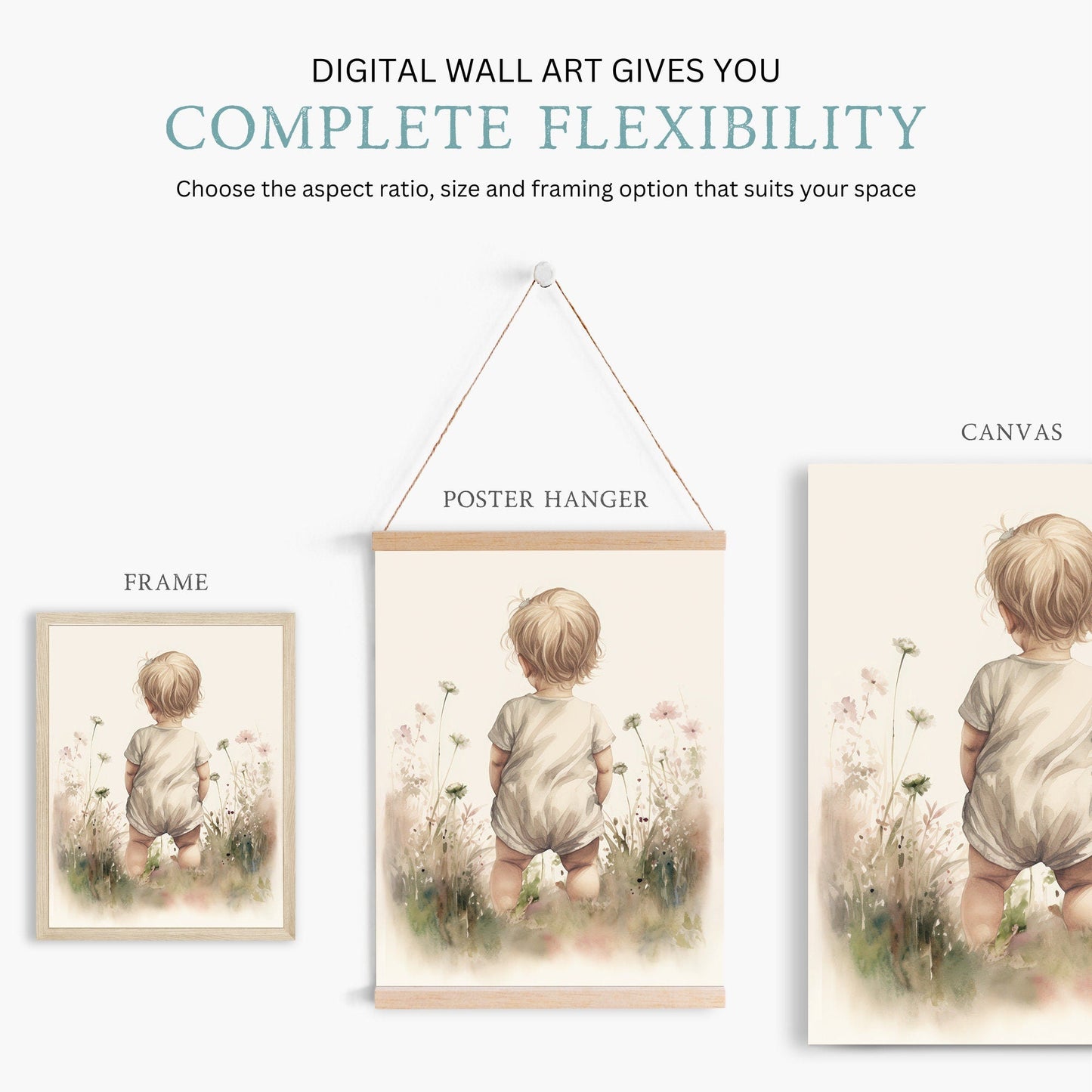 Girl in Wildflower Field Art, Girly Baby Wall Art, Art for Girls Nursery or Bedroom, Toddler, Wildflower Nursery Decor, Printable Wall Art - My Store