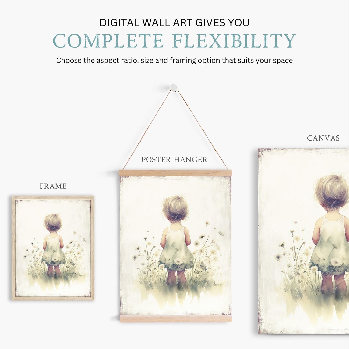 Girl in Wildflower Field Prints, Nursery Wall Decor, Toddler Room Art - WildfieldPrints
