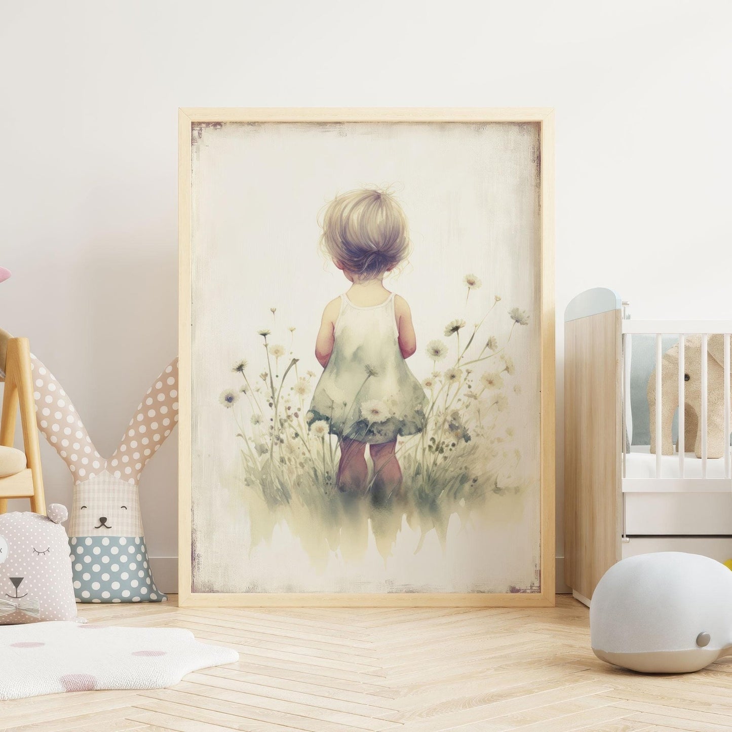 Girl in Wildflower Field Prints, Nursery Wall Decor, Toddler Room Art - WildfieldPrints