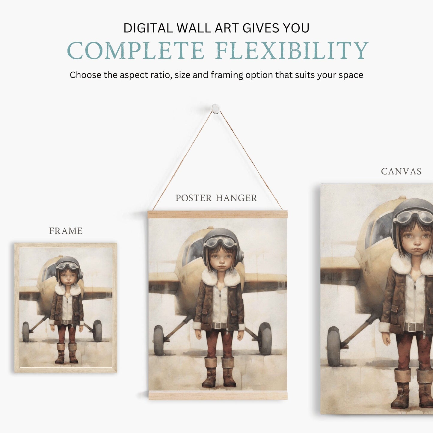 Girl Nursery Prints, Empowering Artwork, Vintage Airplane Decor - WildfieldPrints
