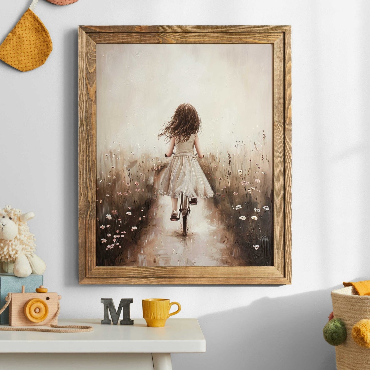 Girl on a Bicycle Print, Wildflower Field Decor, Floral Room Wall Art - WildfieldPrints
