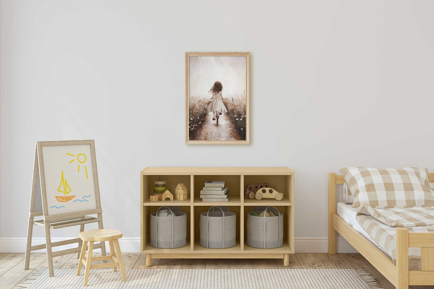 Girl on a Bicycle Print, Wildflower Field Decor, Floral Room Wall Art - WildfieldPrints