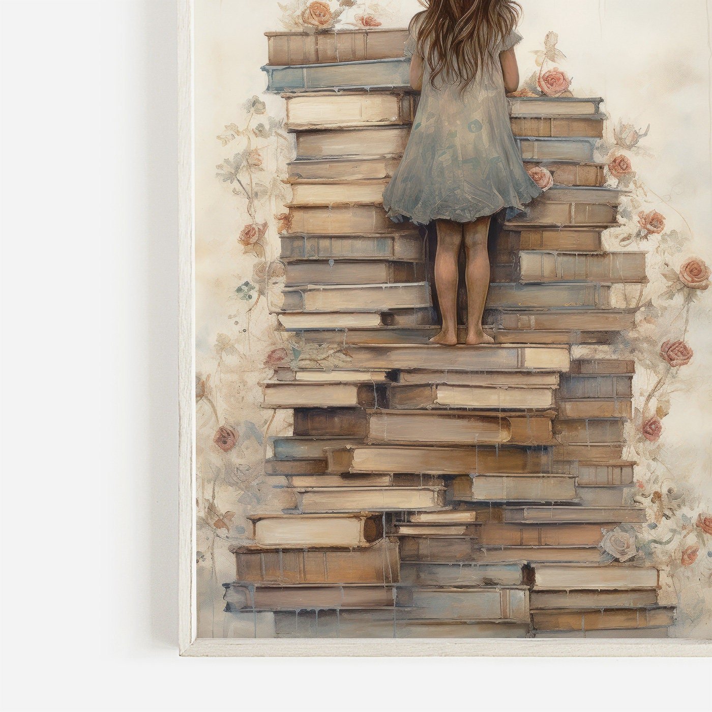 Girl Reading Wall Art, Cozy Study Room Decor, Whimsical Design - WildfieldPrints